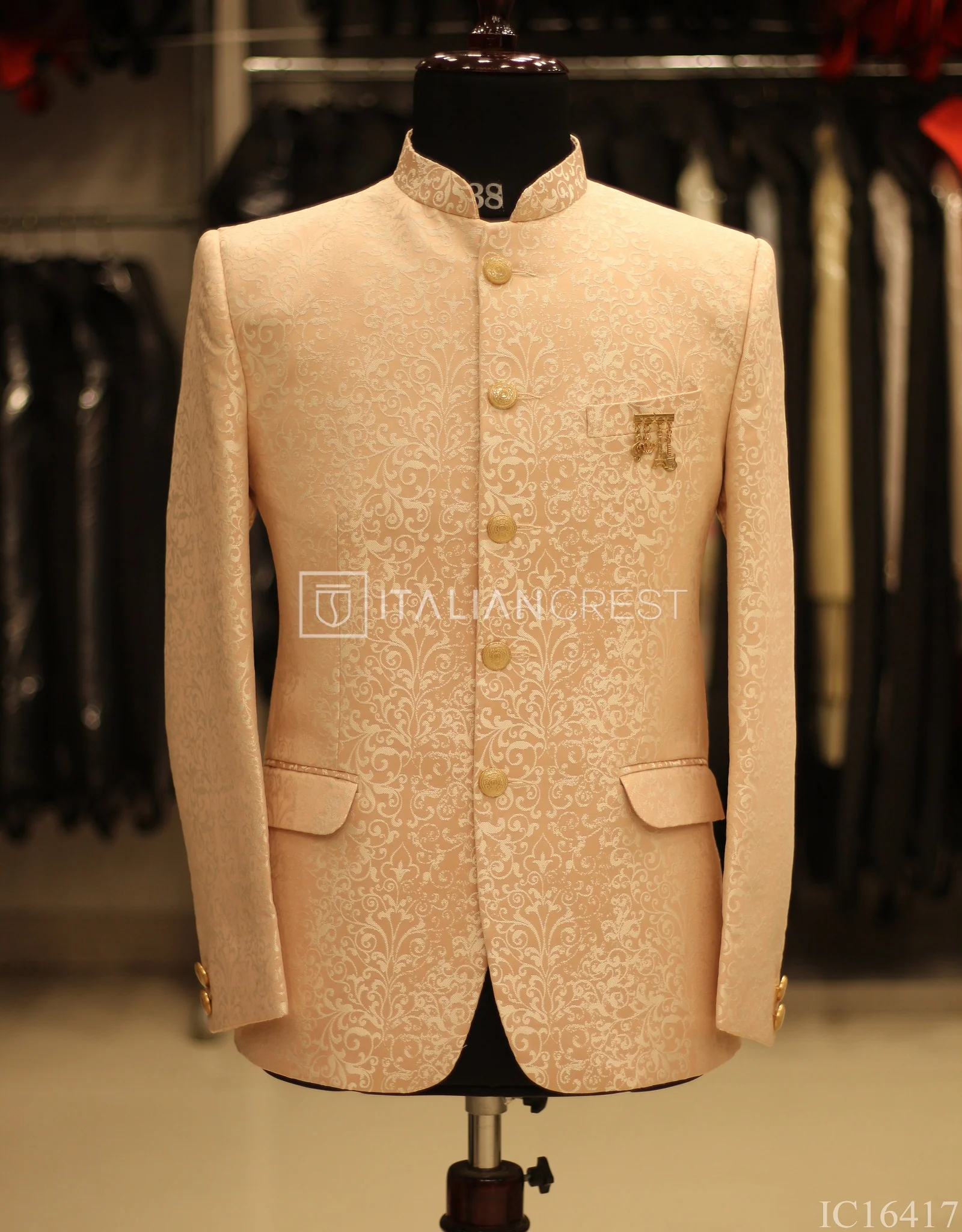 Pink Jacquard Jodhpuri Suit - Image 2
