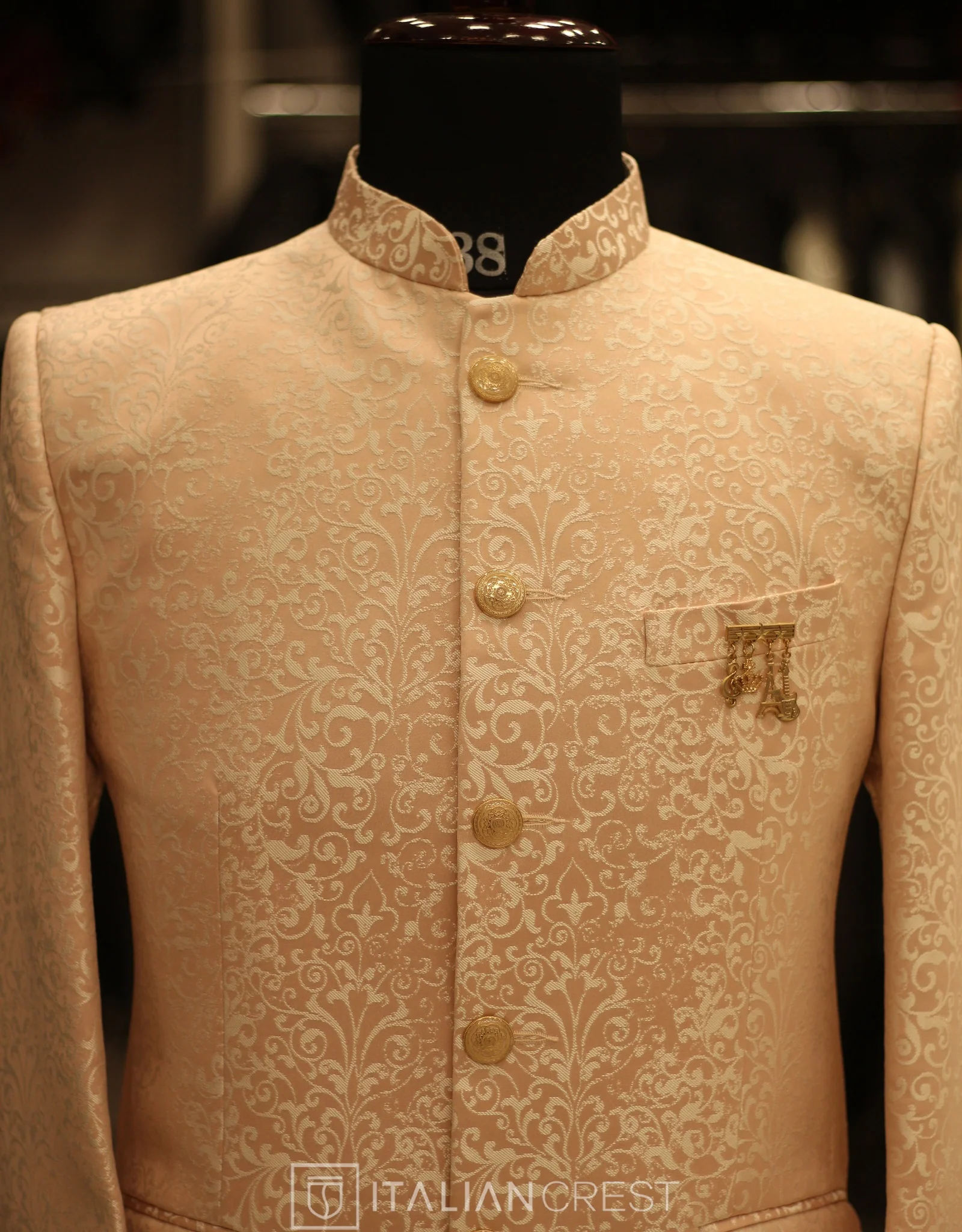 Pink Jacquard Jodhpuri Suit - Image 3