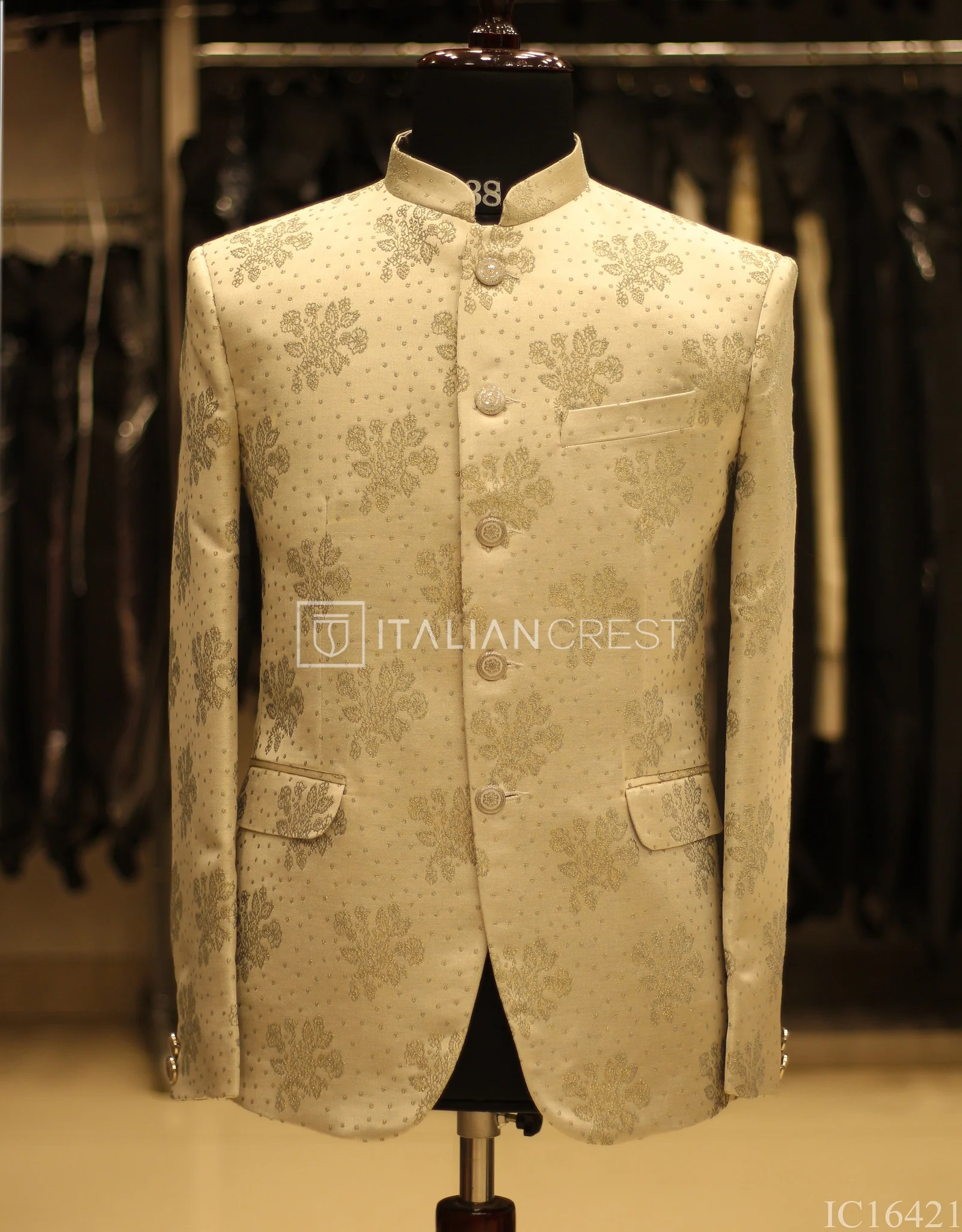 Light Green Jacquard Jodhpuri Suit - Image 2