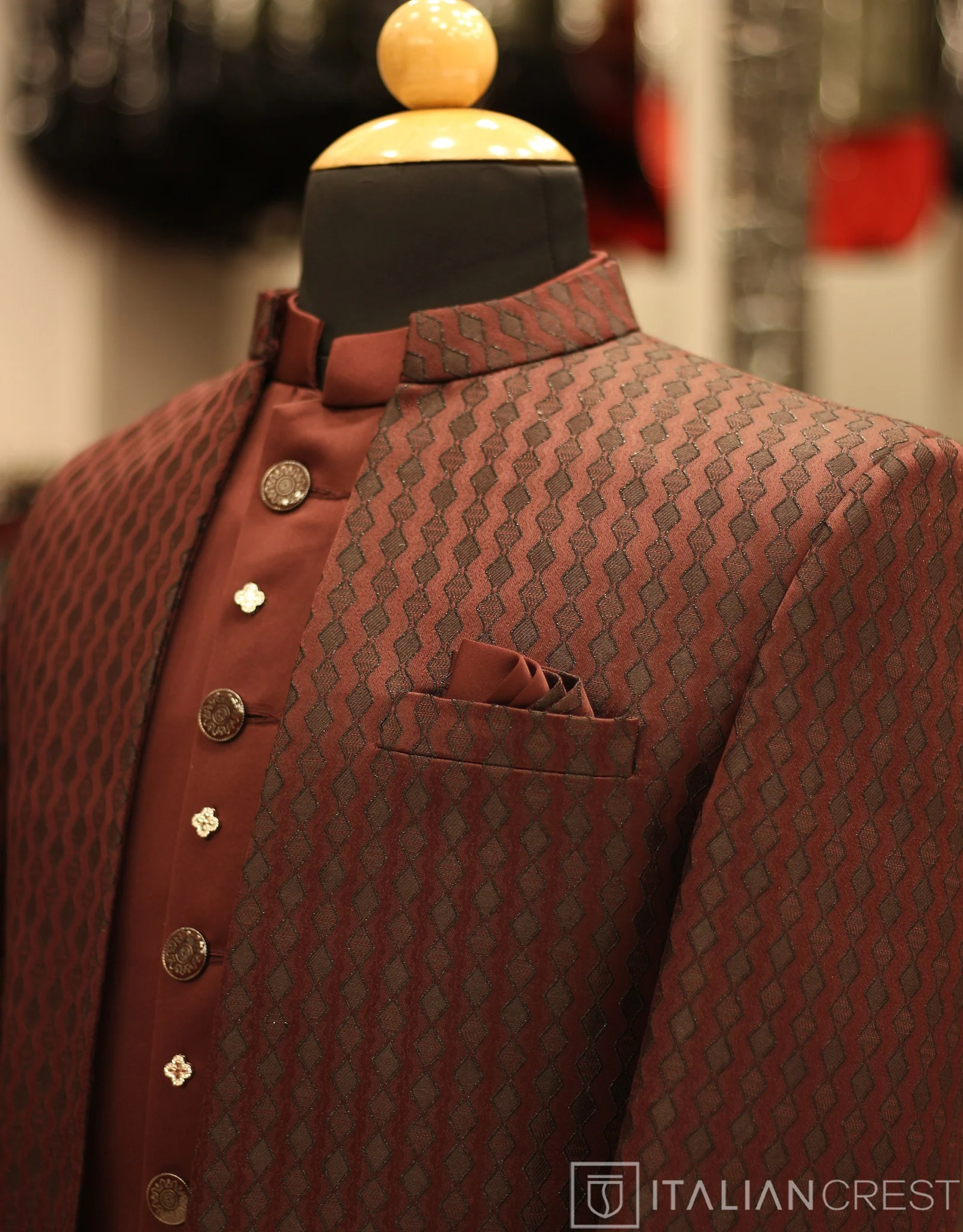 Maroon Jacquard Jodhpuri Suit