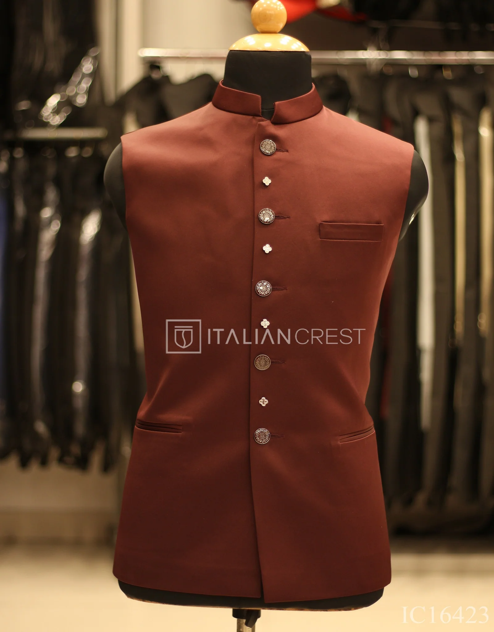 Maroon Jacquard Jodhpuri Suit - Image 2