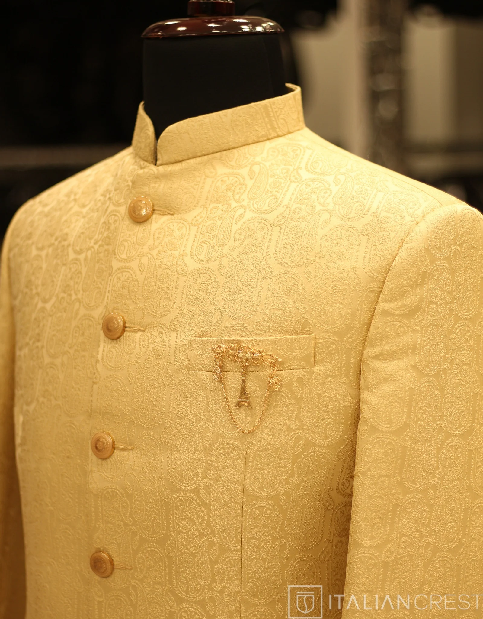 Dark Beige Jacquard Jodhpuri Suit