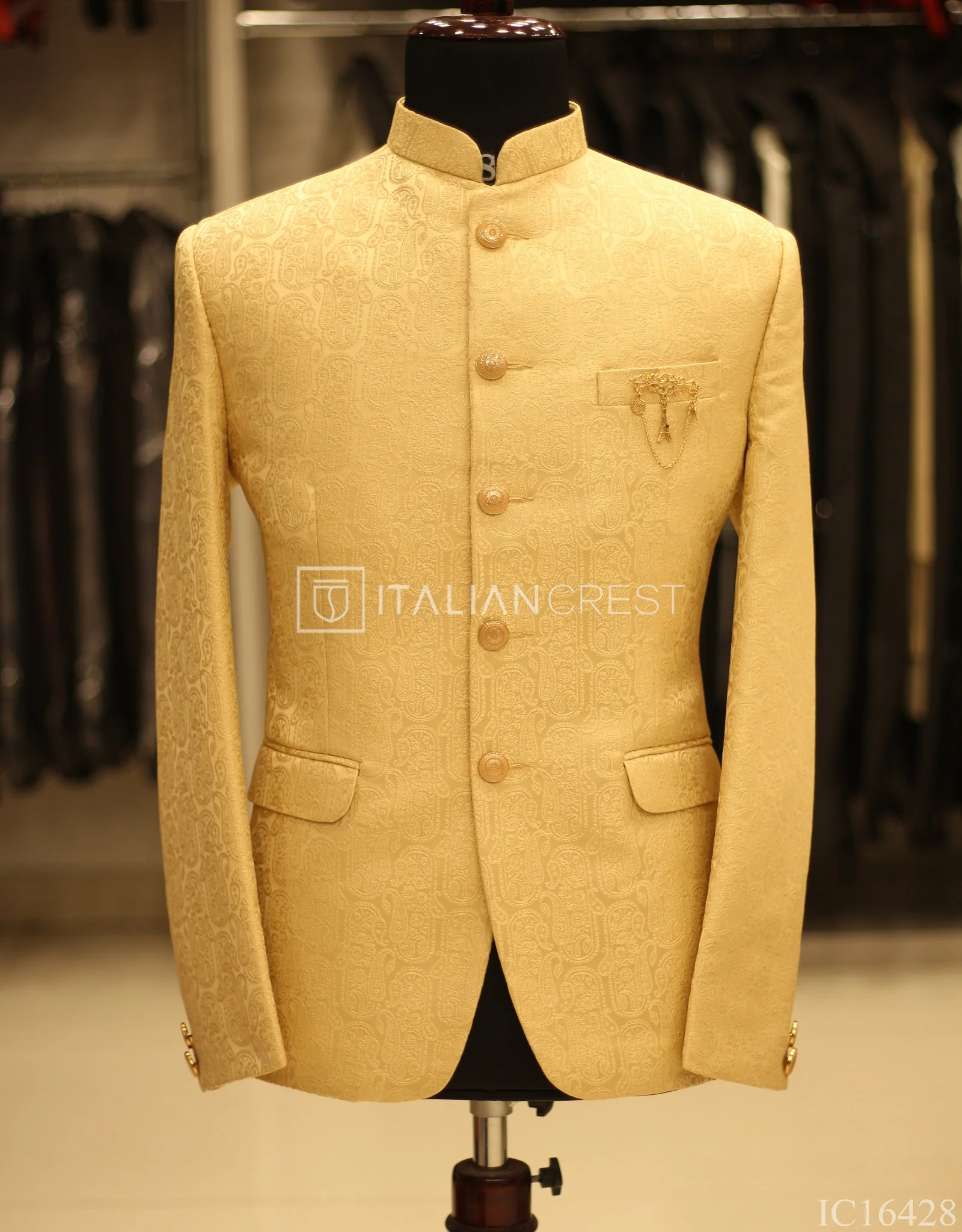 Dark Beige Jacquard Jodhpuri Suit - Image 2