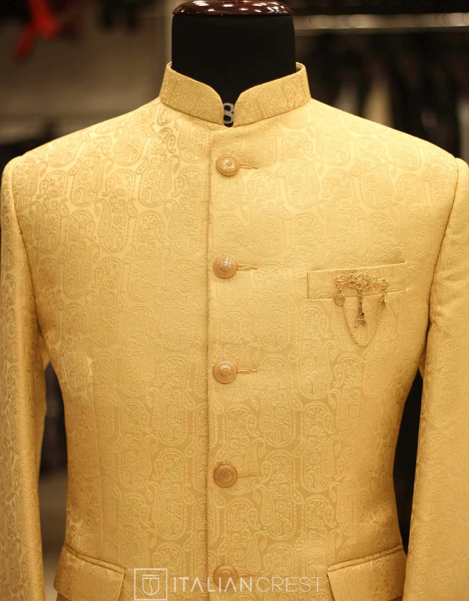 Dark Beige Jacquard Jodhpuri Suit - Image 3
