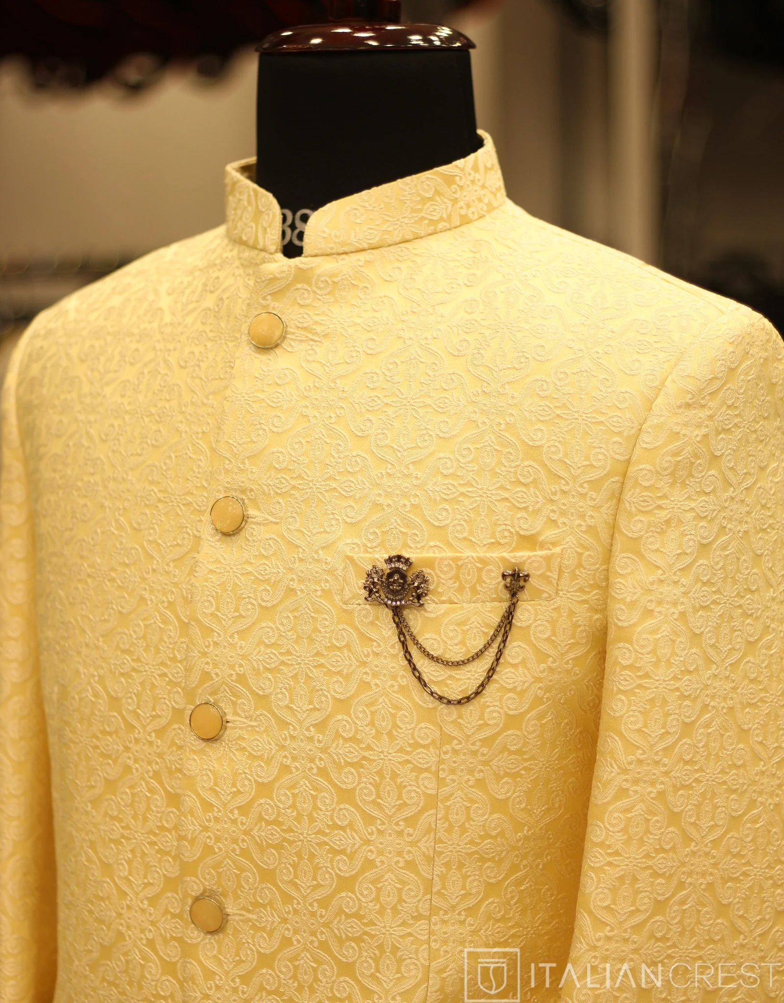 Yellow Jacquard Jodhpuri Suit