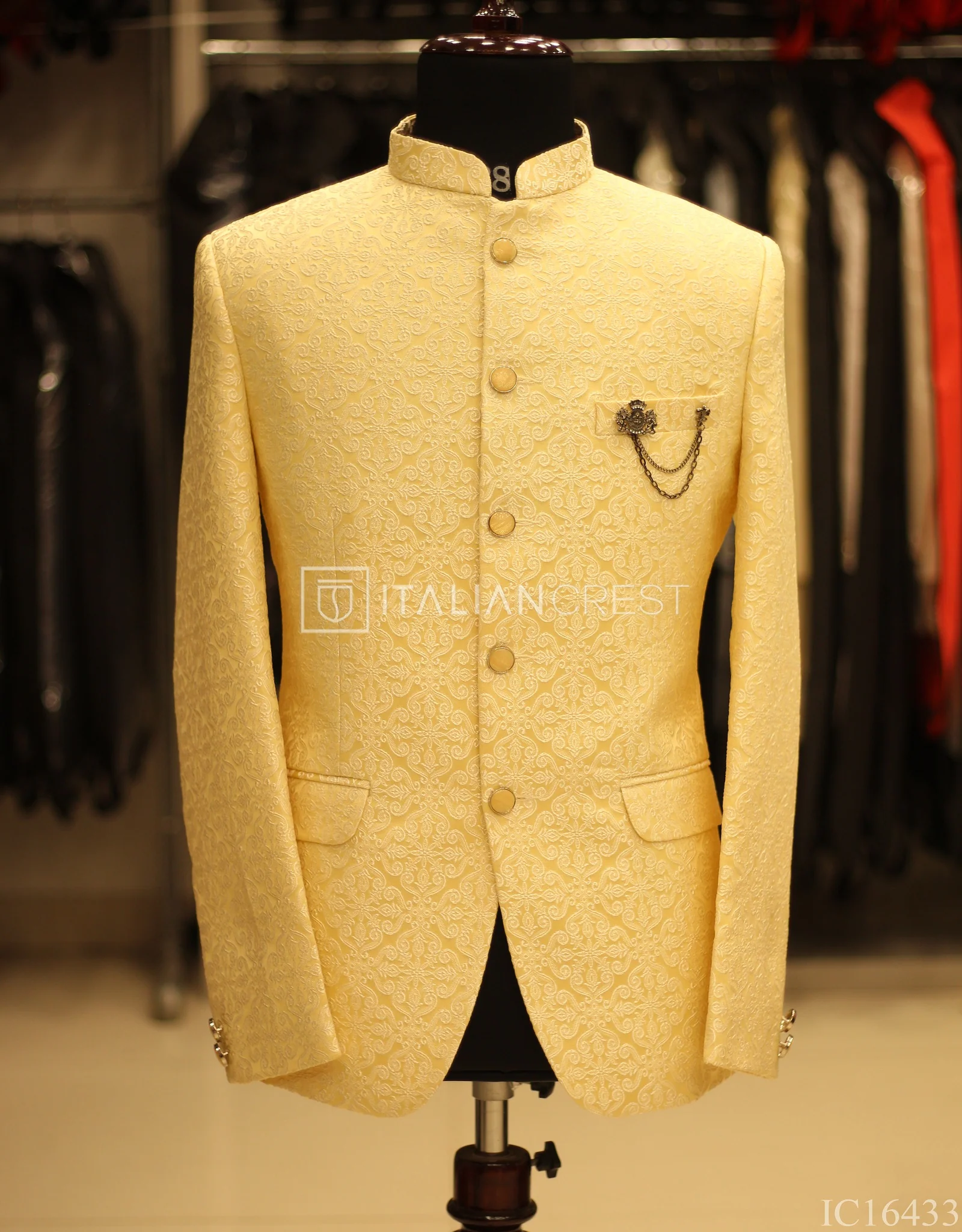 Yellow Jacquard Jodhpuri Suit - Image 2