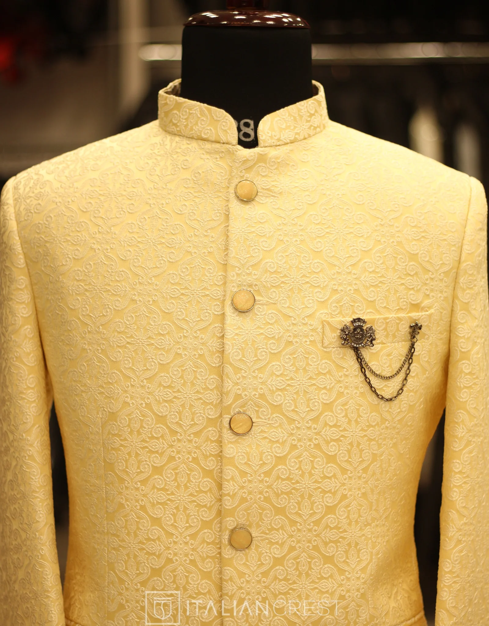 Yellow Jacquard Jodhpuri Suit - Image 3