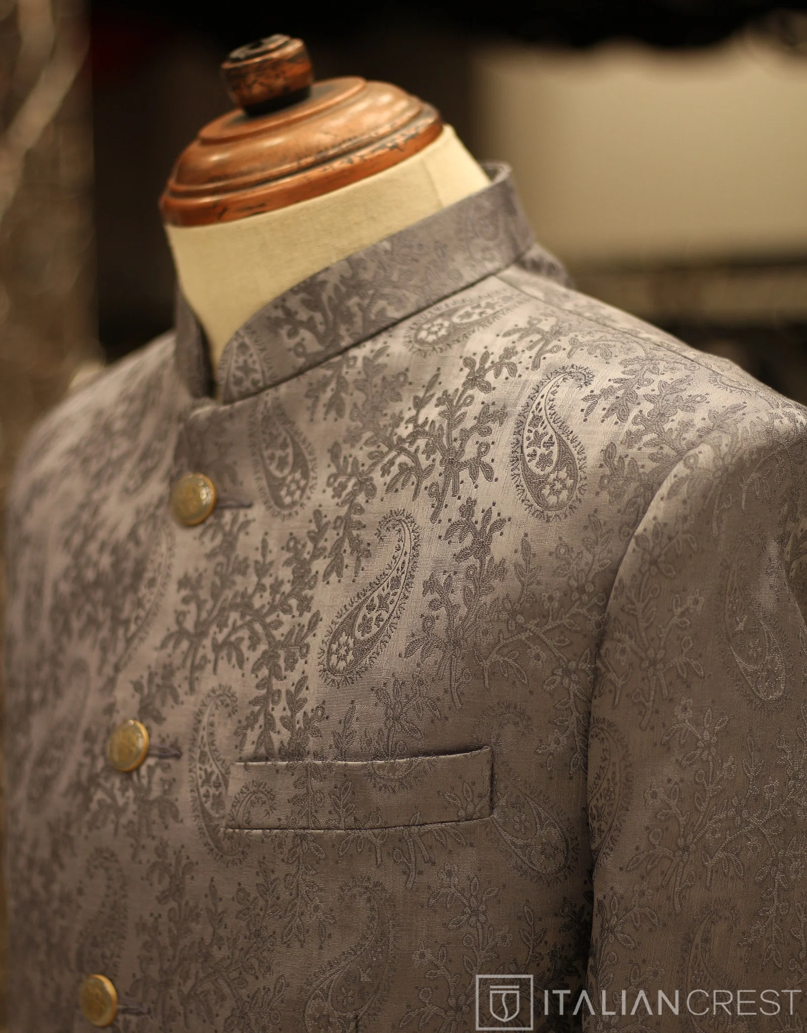 Grey Jacquard Jodhpuri Suit