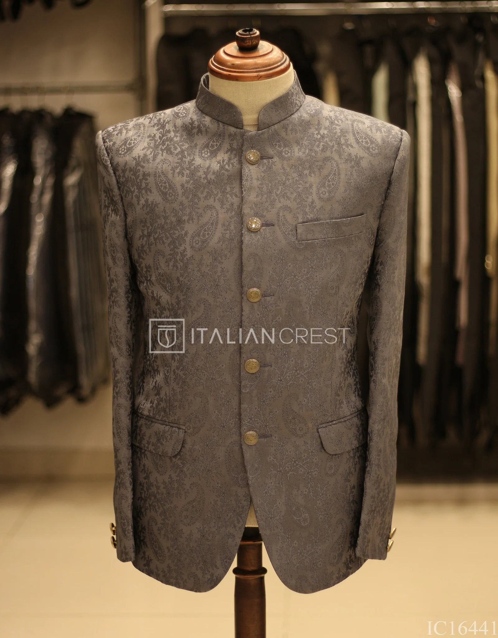 Grey Jacquard Jodhpuri Suit - Image 2
