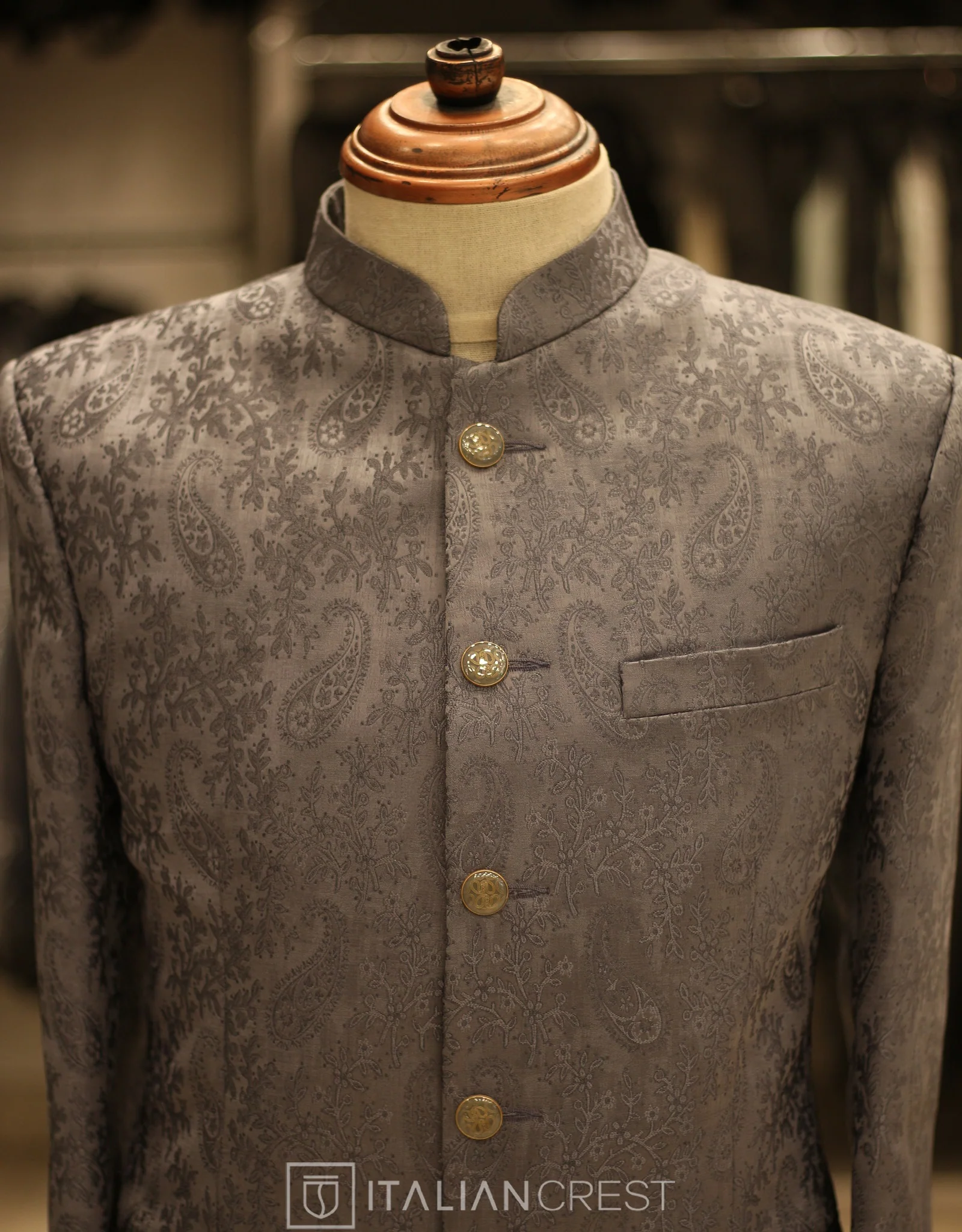 Grey Jacquard Jodhpuri Suit - Image 3