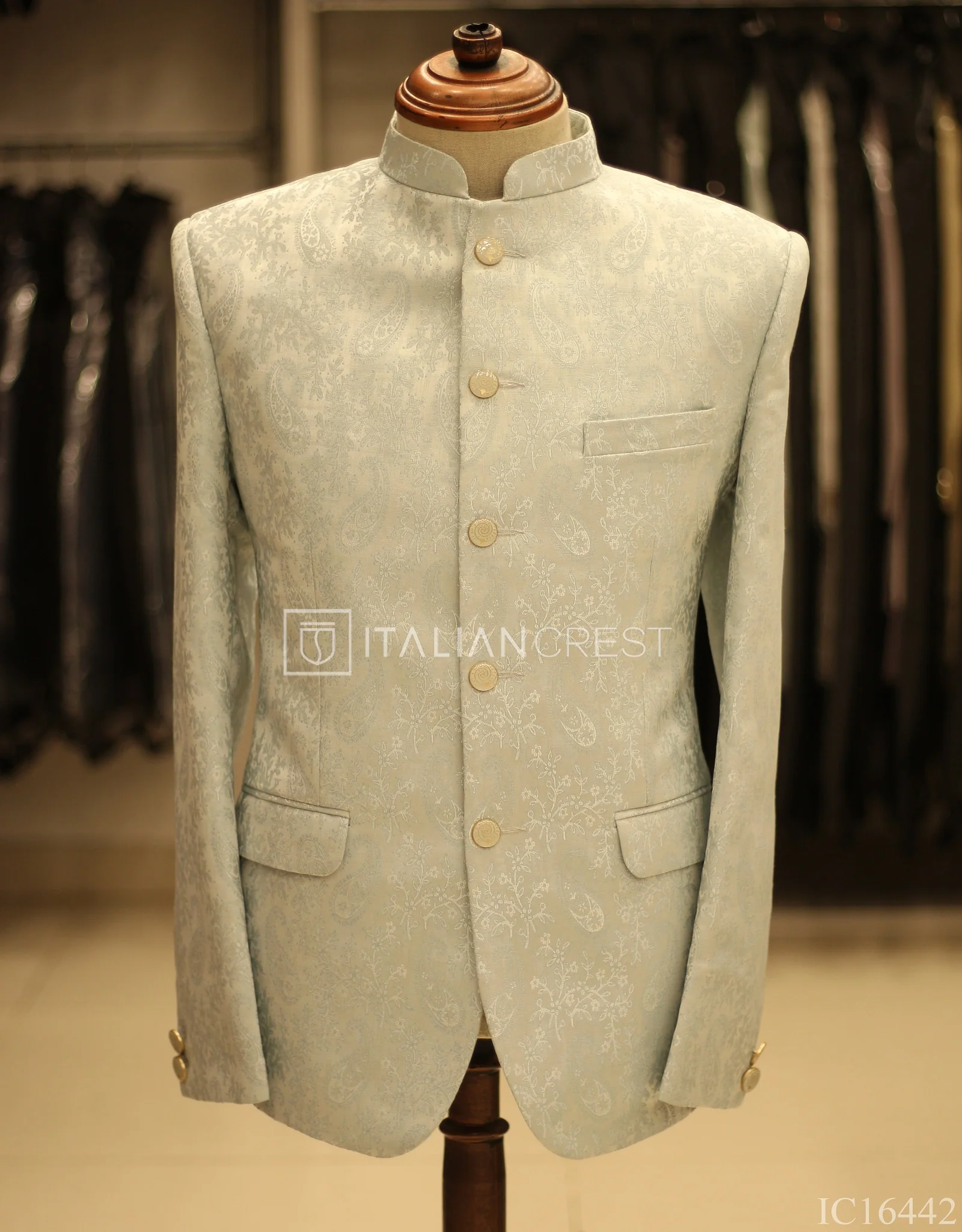 Light Blue Jacquard Jodhpuri Suit - Image 2