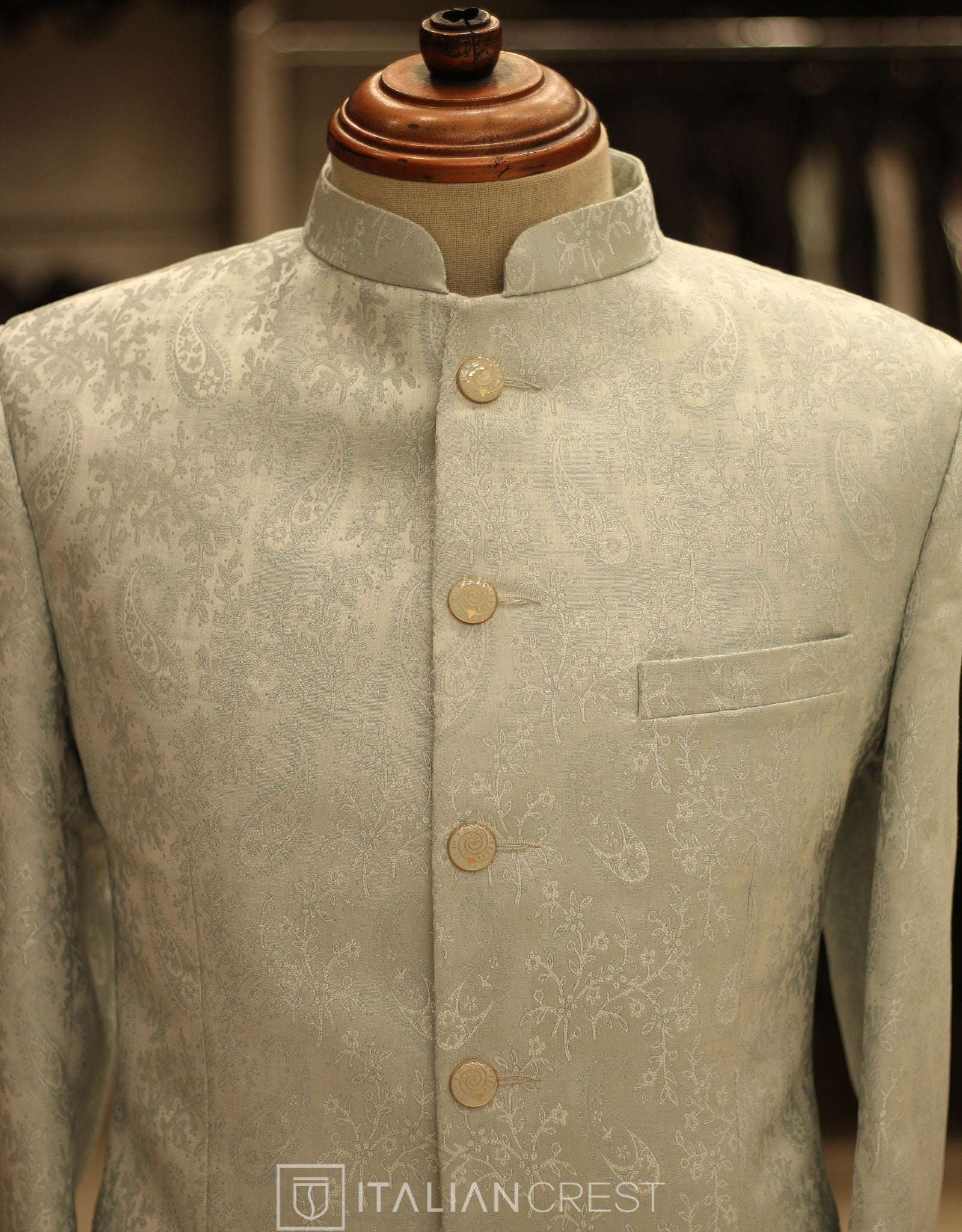 Light Blue Jacquard Jodhpuri Suit - Image 3