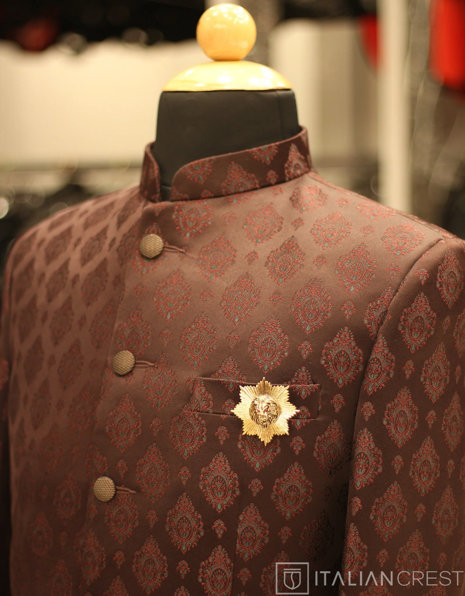 Wine Jacquard Jodhpuri Suit