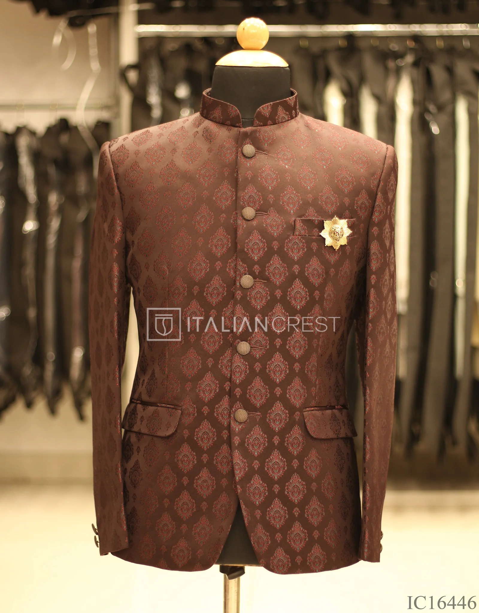 Wine Jacquard Jodhpuri Suit - Image 2