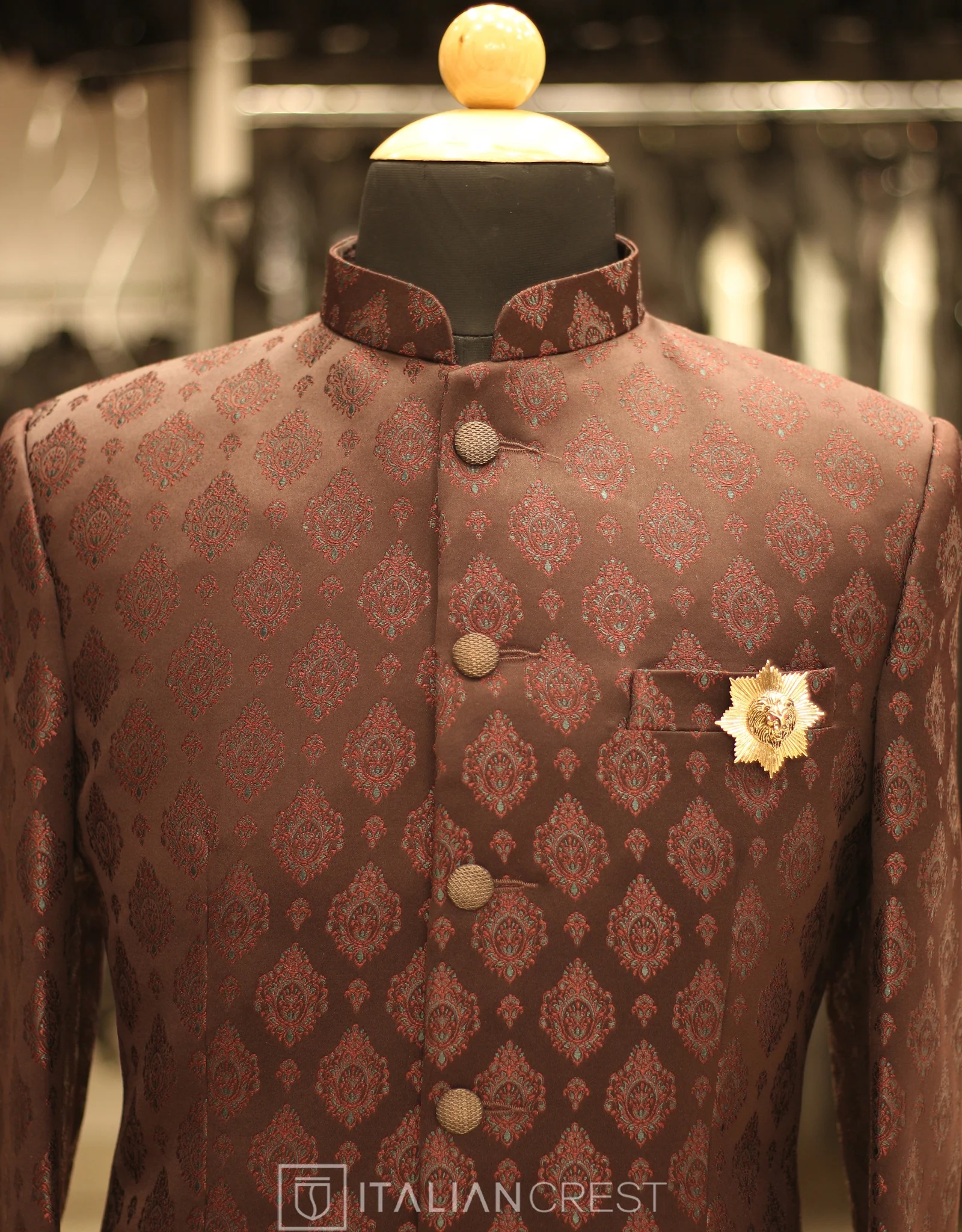 Wine Jacquard Jodhpuri Suit - Image 3