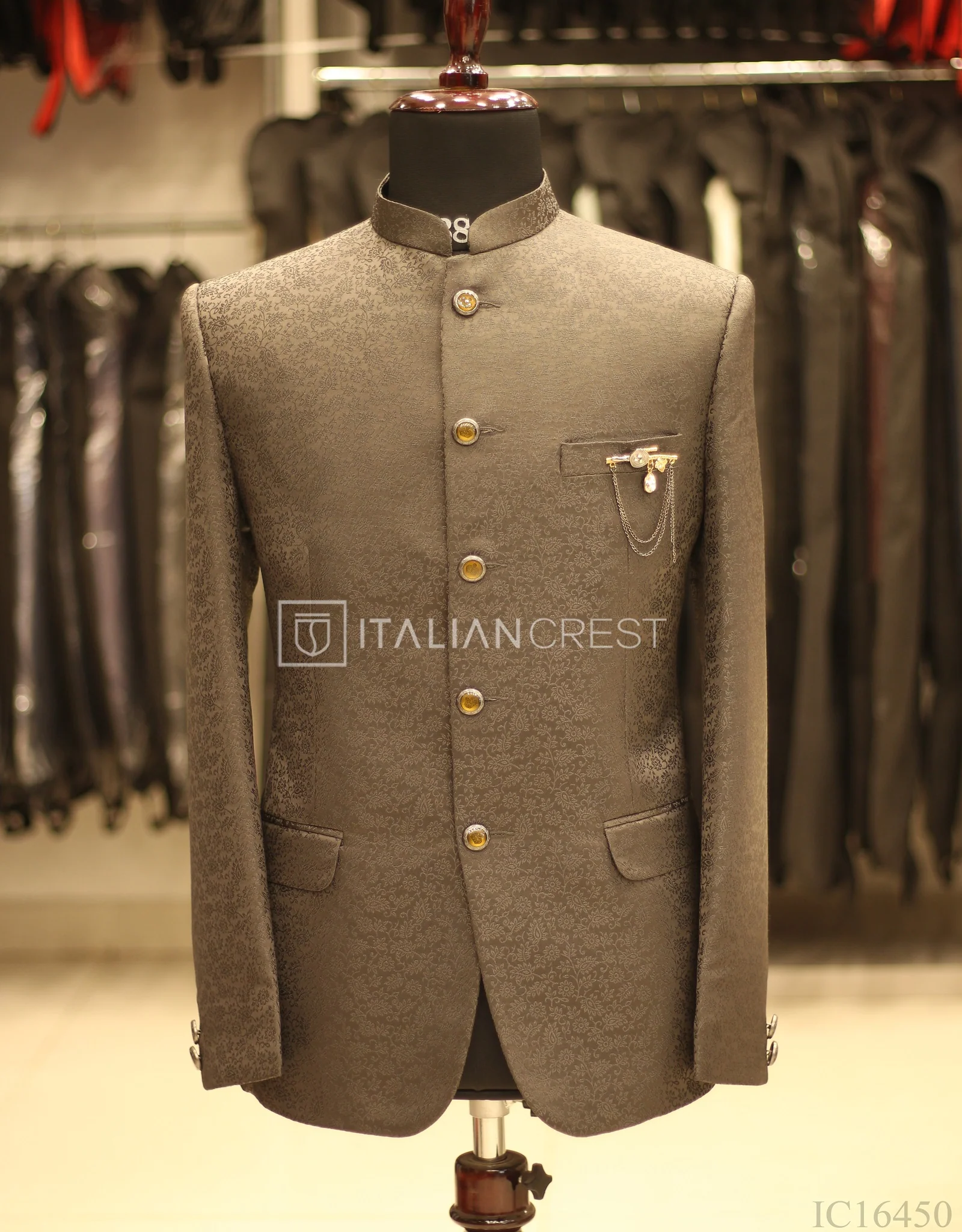 Grey Jacquard Jodhpuri Suit - Image 2