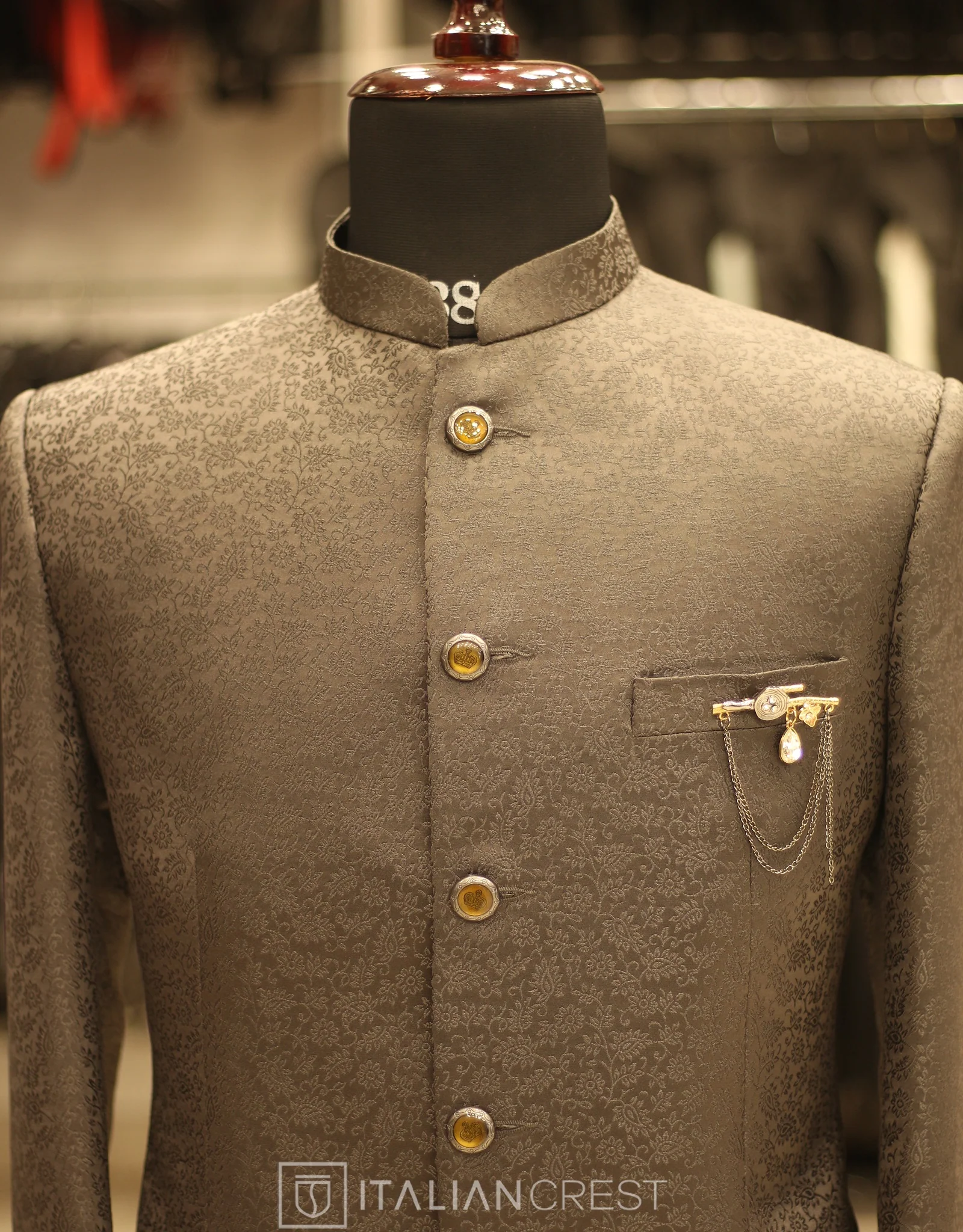 Grey Jacquard Jodhpuri Suit - Image 3