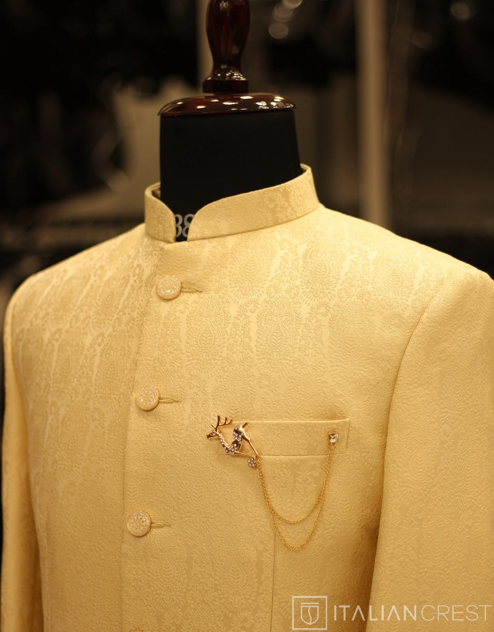 Beige Jacquard Jodhpuri Suit
