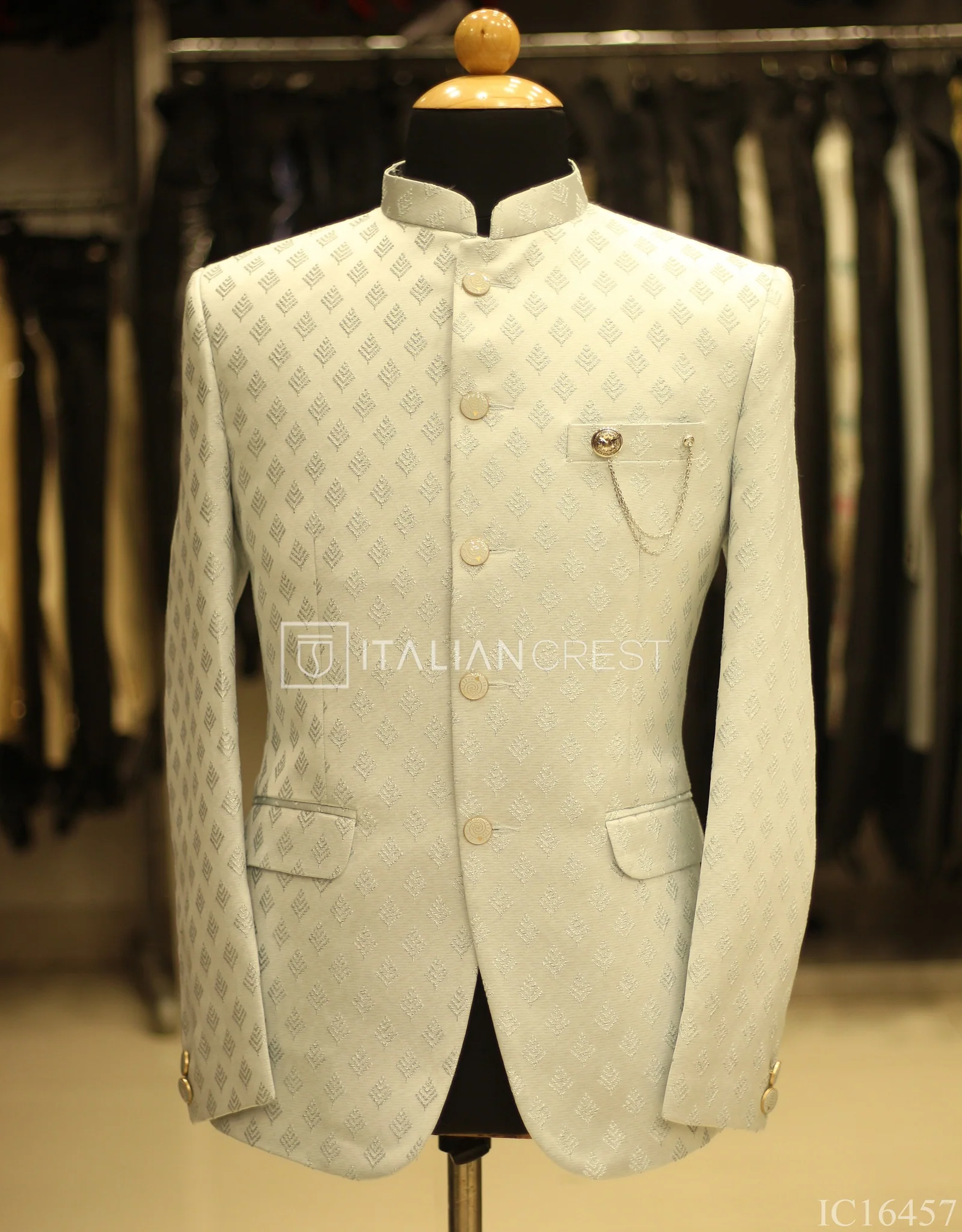 Light Blue Jacquard Jodhpuri Suit - Image 2