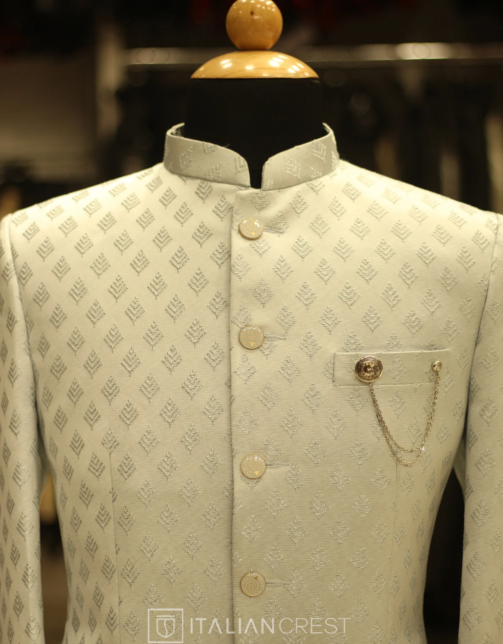 Light Blue Jacquard Jodhpuri Suit - Image 3