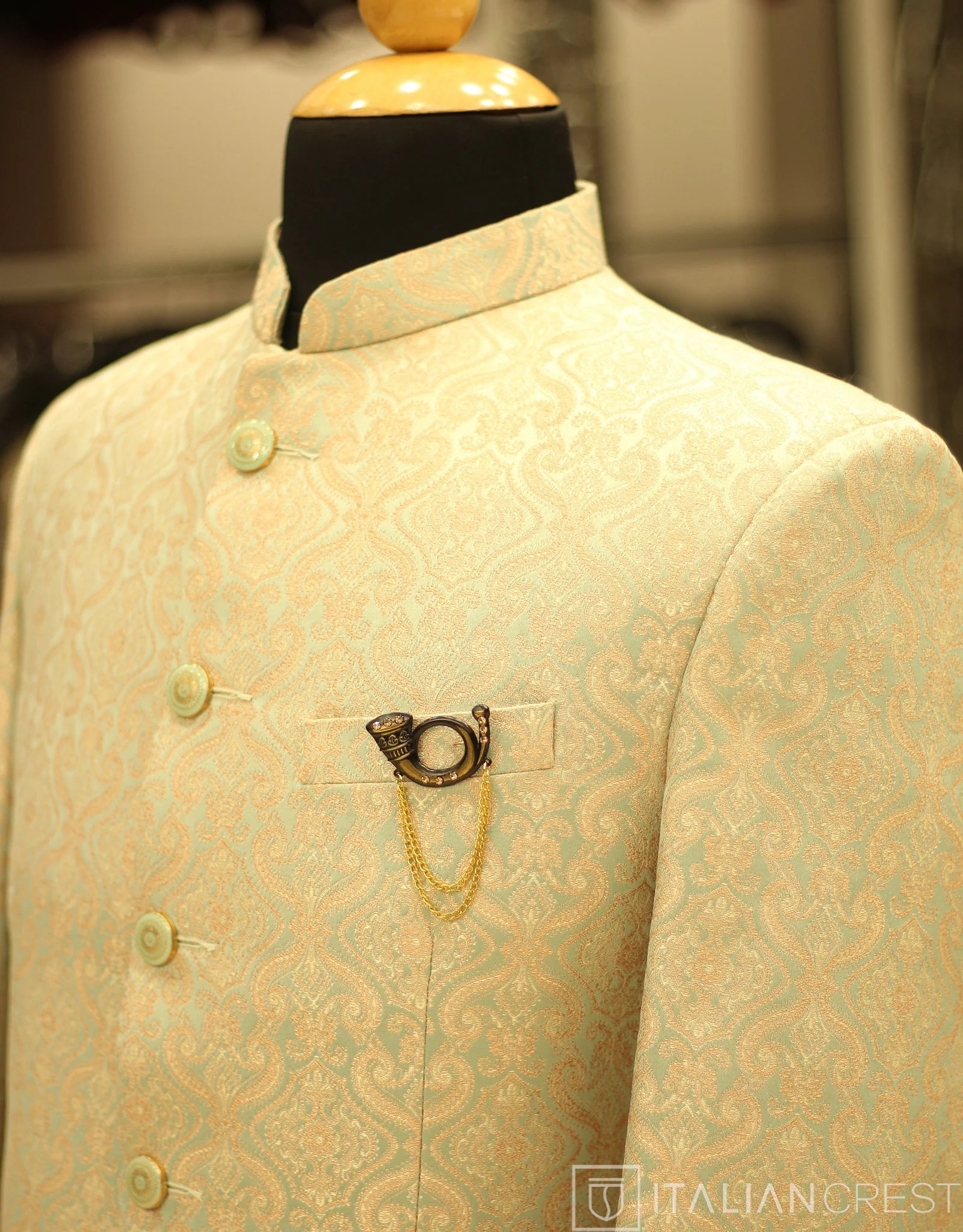 Light Green Jacquard Jodhpuri Suit - Image 2