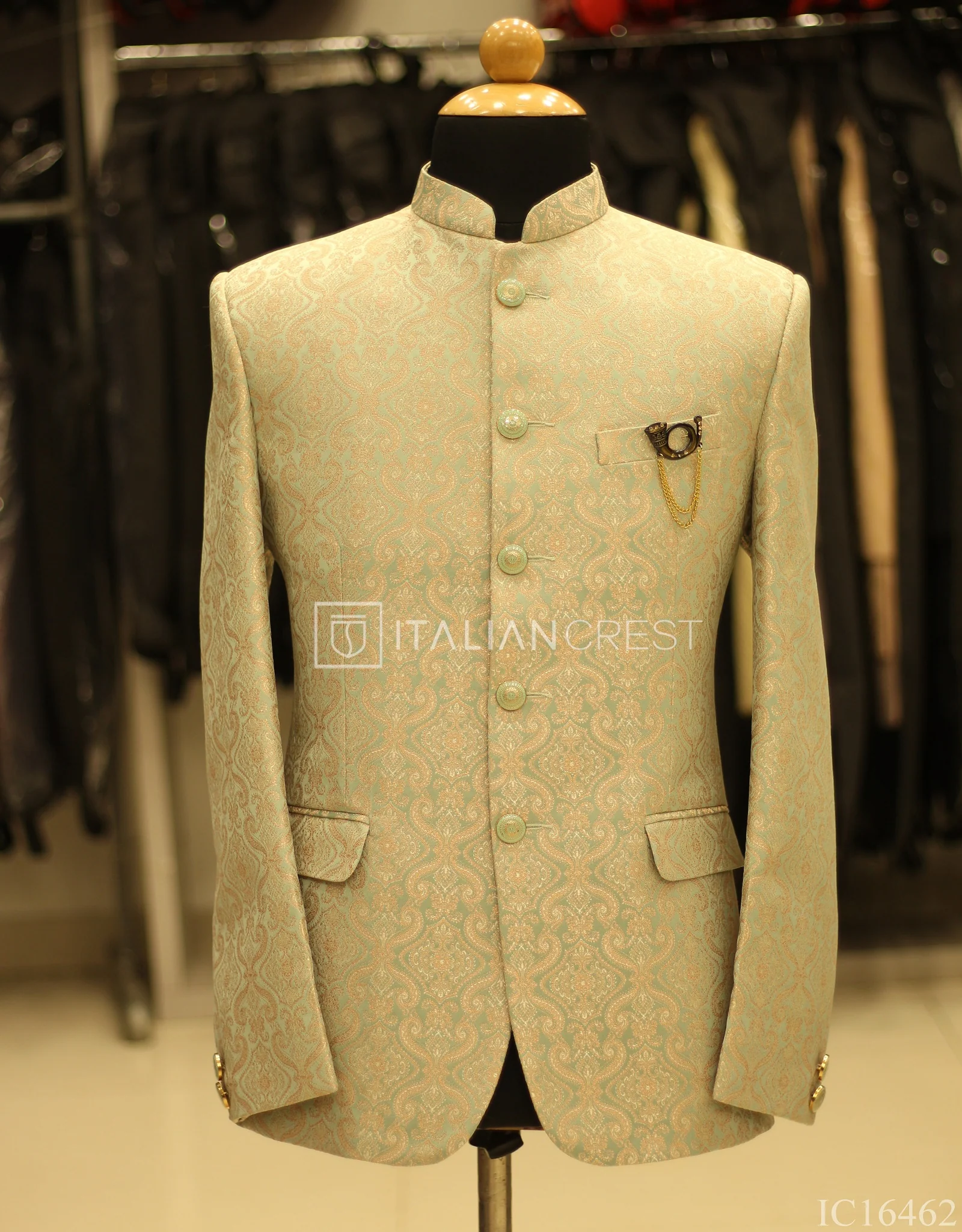 Light Green Jacquard Jodhpuri Suit - Image 3