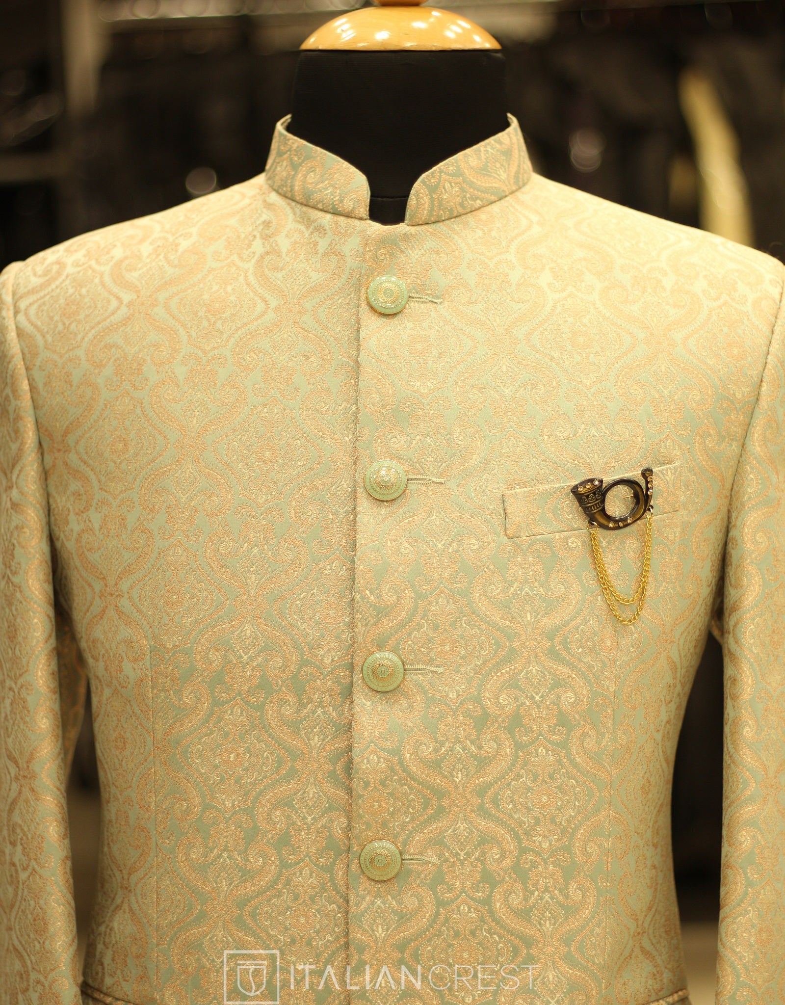 Light Green Jacquard Jodhpuri Suit - Image 5