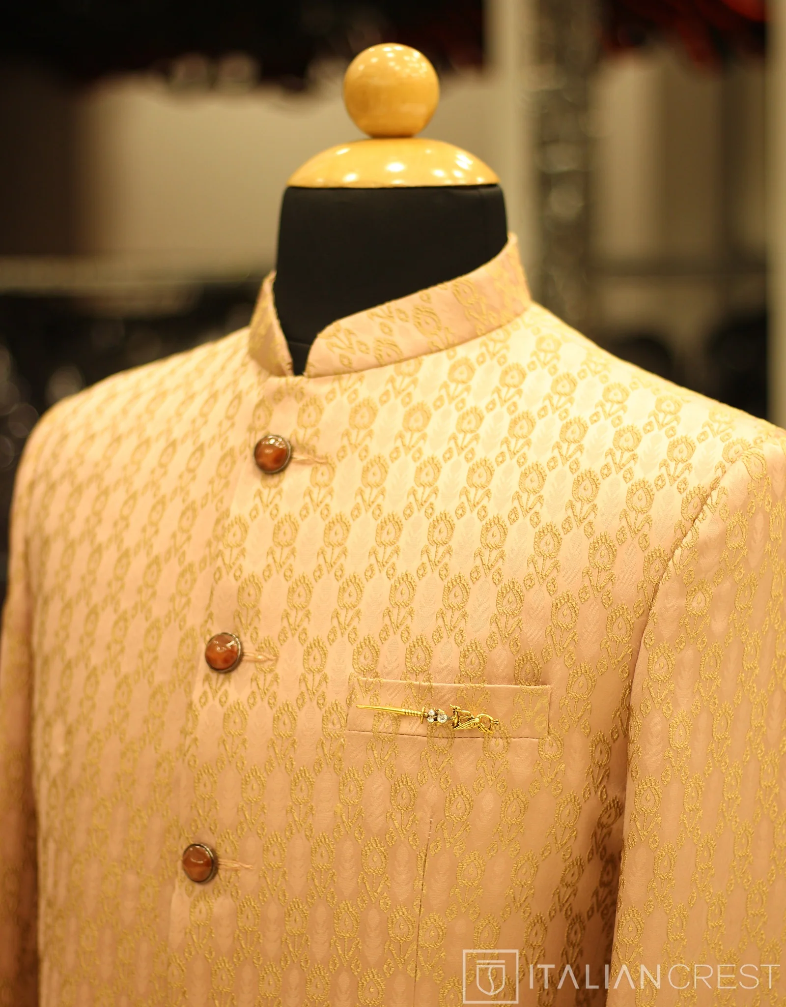 Pink Jacquard Jodhpuri Suit