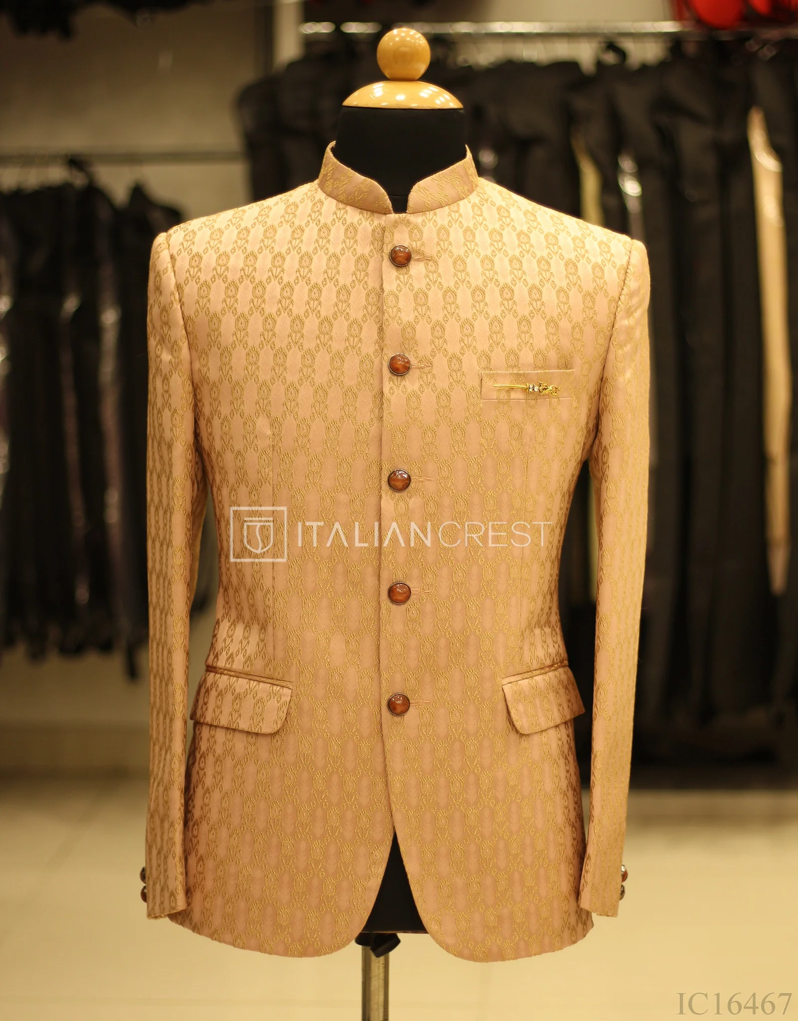 Pink Jacquard Jodhpuri Suit - Image 2