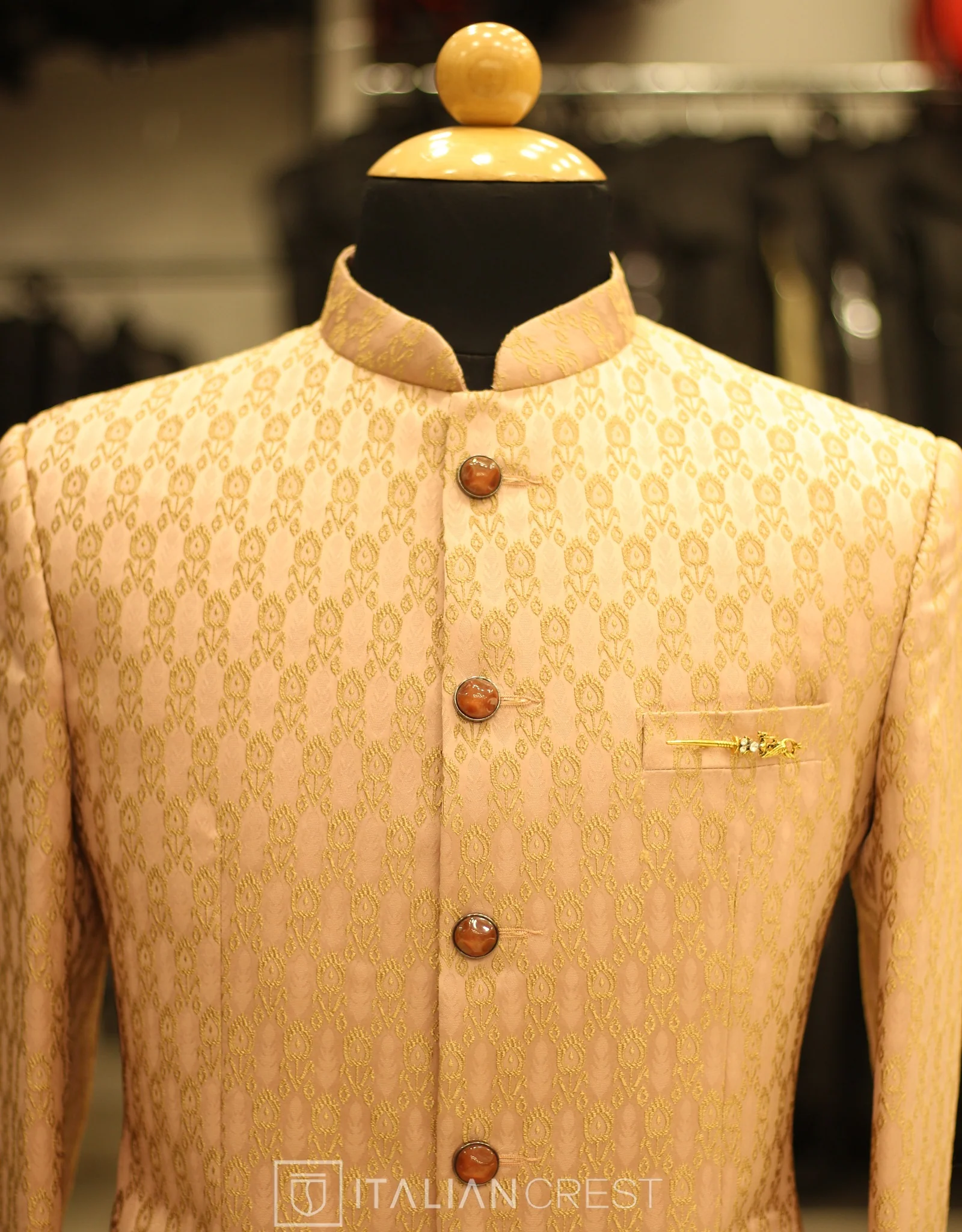Pink Jacquard Jodhpuri Suit - Image 3