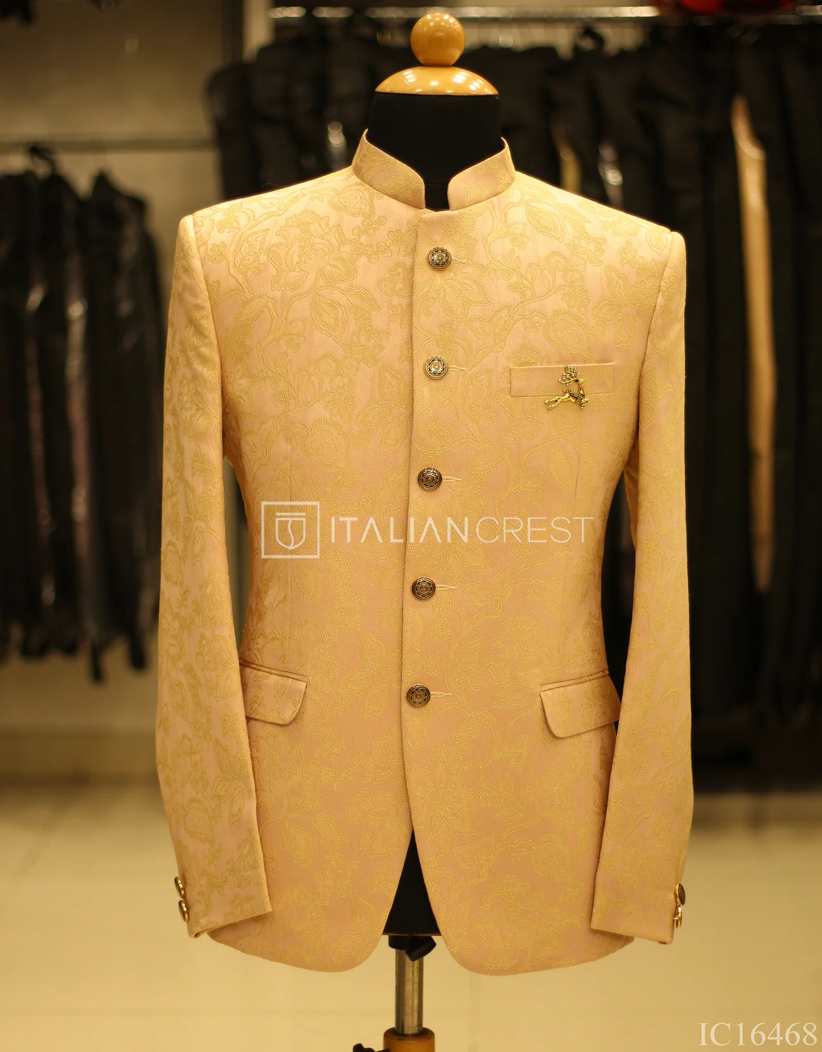 Pink Jacquard Jodhpuri Suit - Image 2