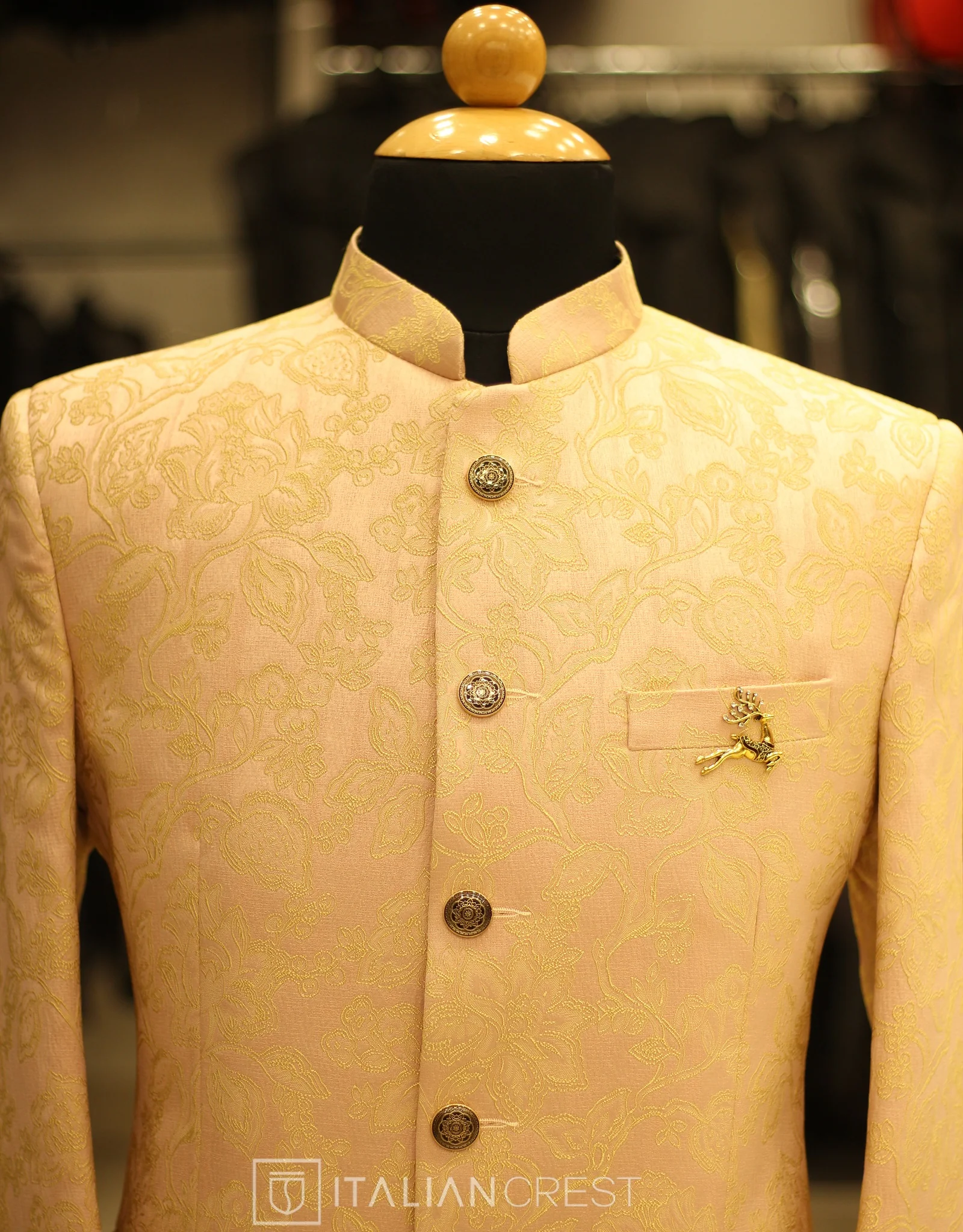 Pink Jacquard Jodhpuri Suit - Image 3