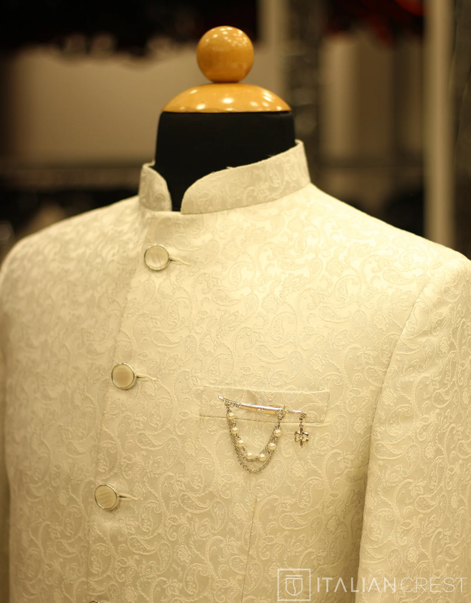 Cream Jacquard Jodhpuri Suit