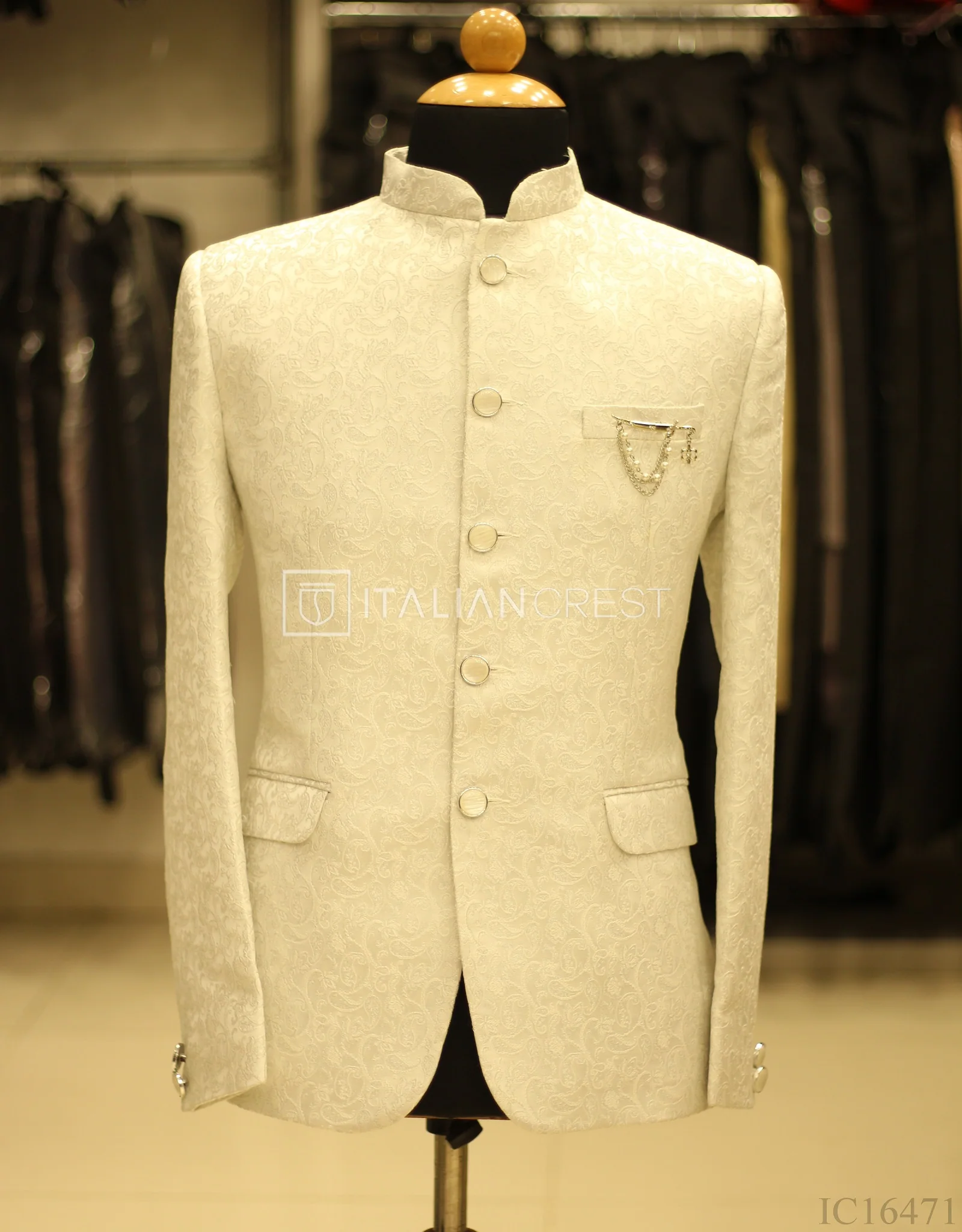 Cream Jacquard Jodhpuri Suit - Image 2