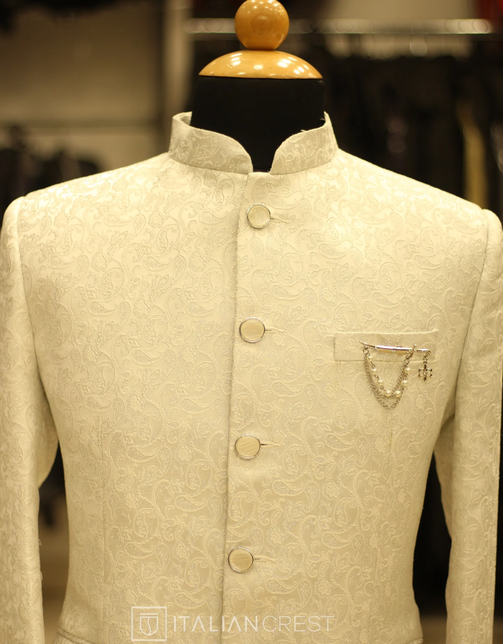 Cream Jacquard Jodhpuri Suit - Image 3