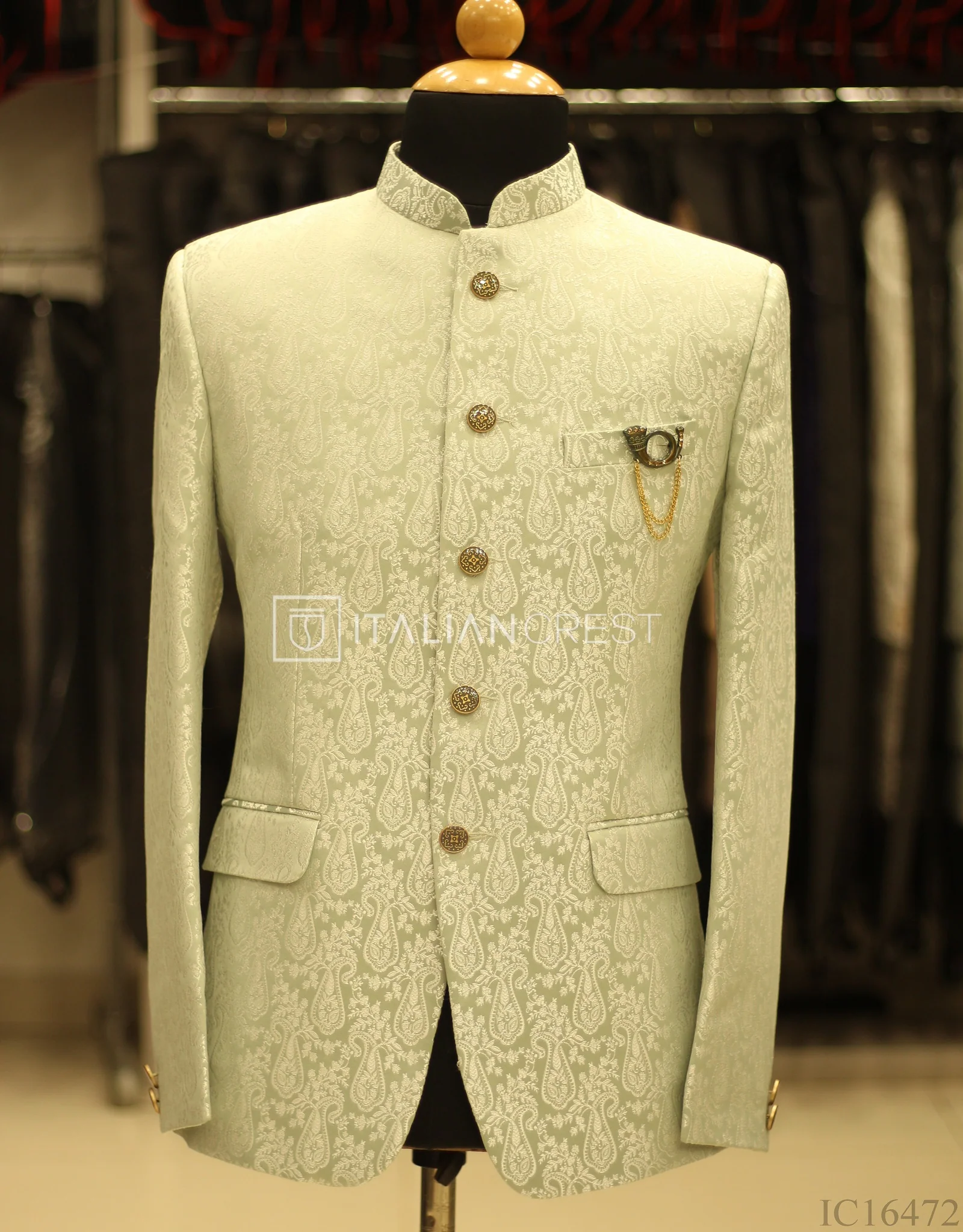 Light Green Jacquard Jodhpuri Suit - Image 2