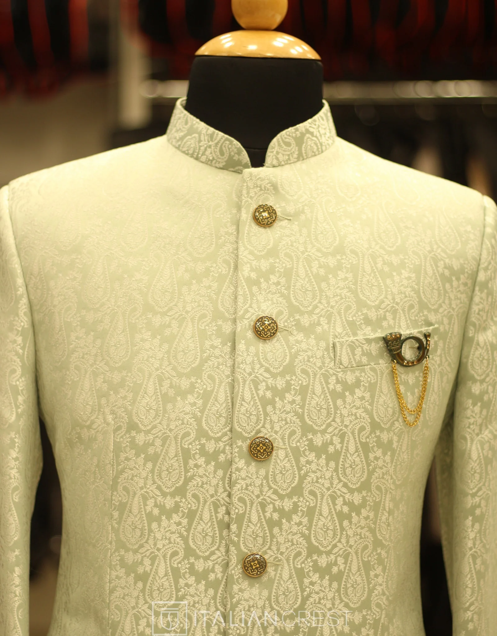 Light Green Jacquard Jodhpuri Suit - Image 3