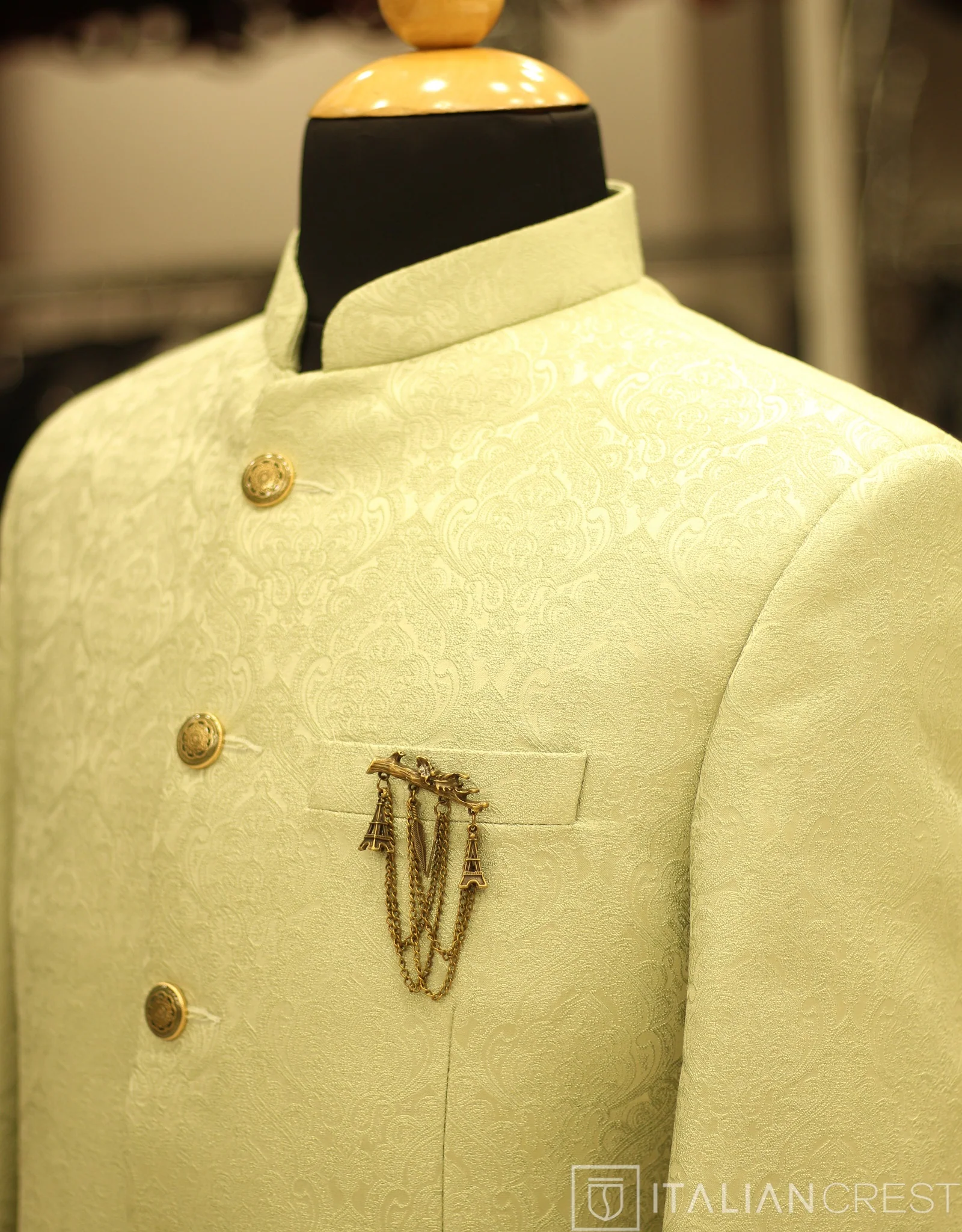 Light Green Jacquard Jodhpuri Suit
