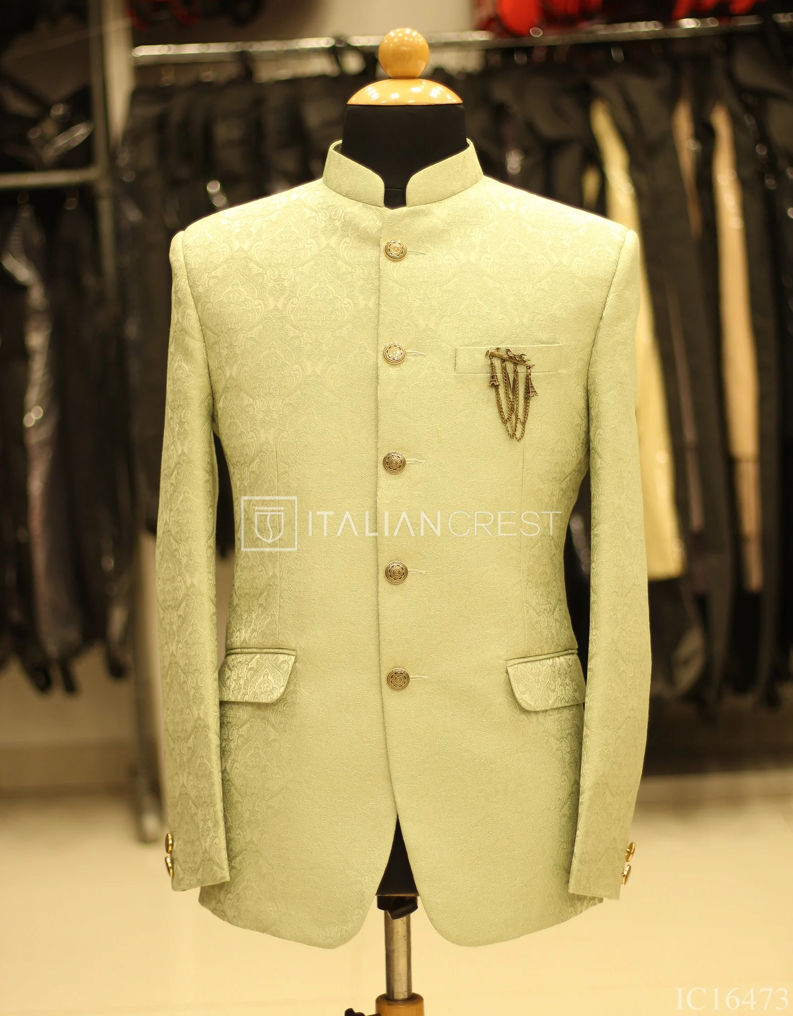 Light Green Jacquard Jodhpuri Suit - Image 3