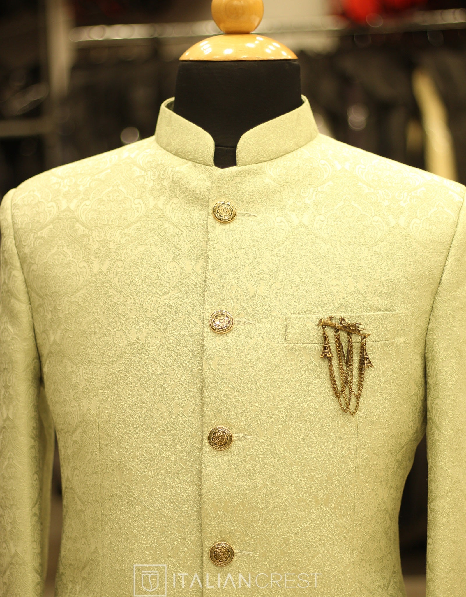 Light Green Jacquard Jodhpuri Suit - Image 4