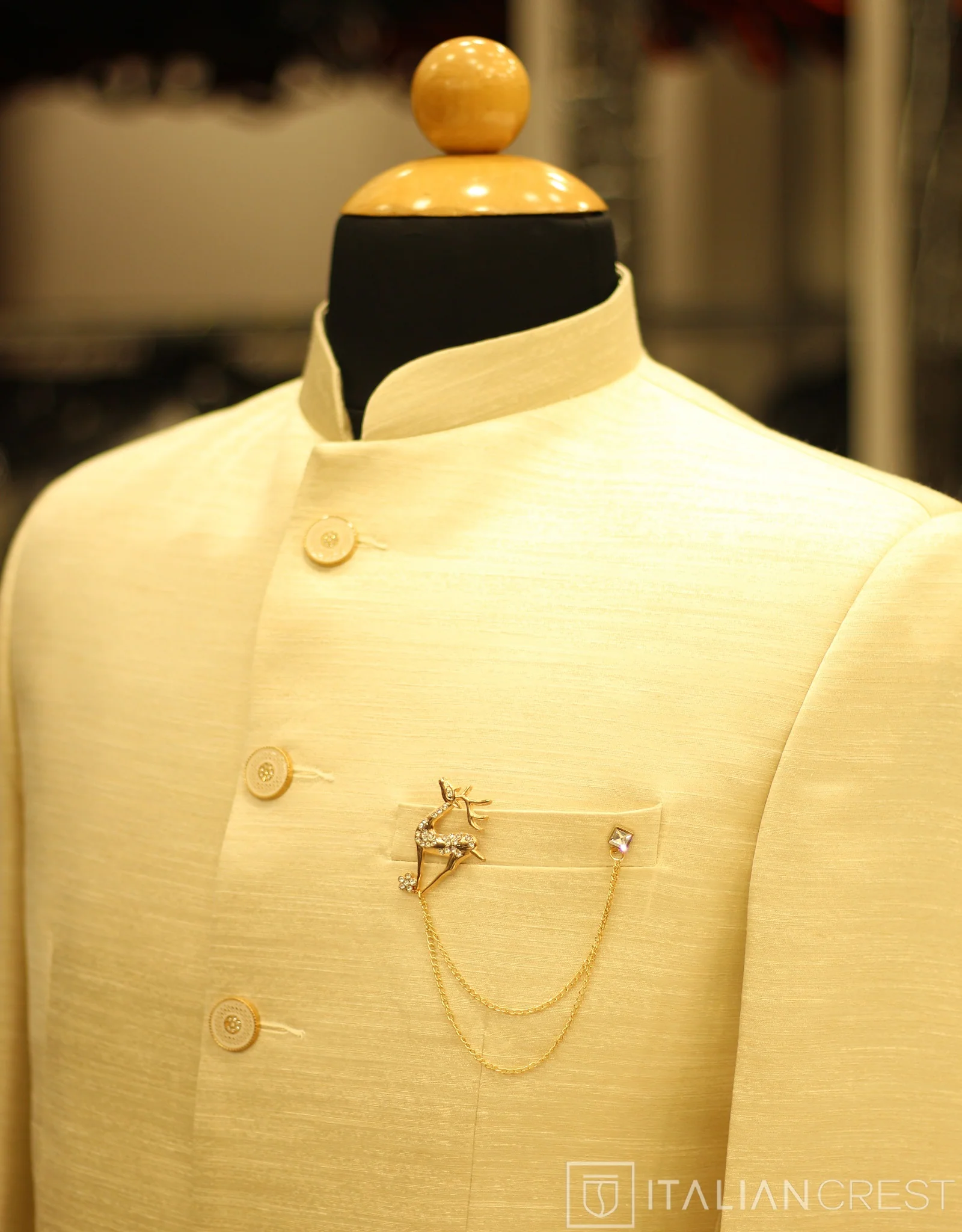 Beige Jacquard Jodhpuri Suit