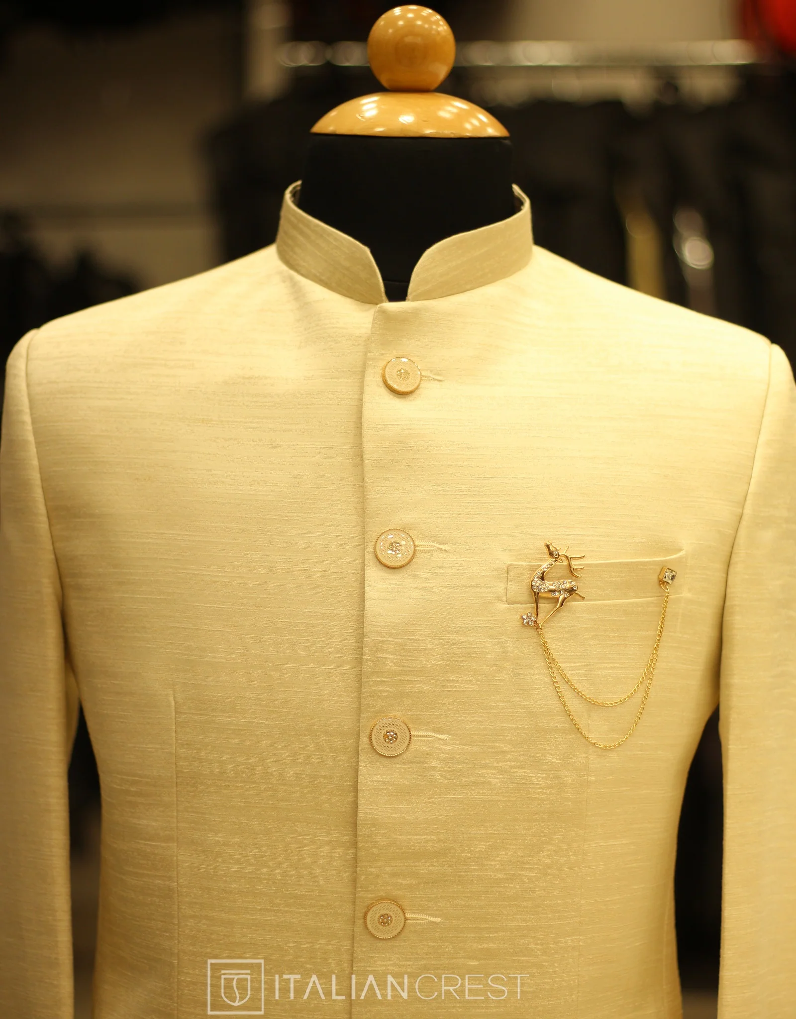 Beige Jacquard Jodhpuri Suit - Image 3