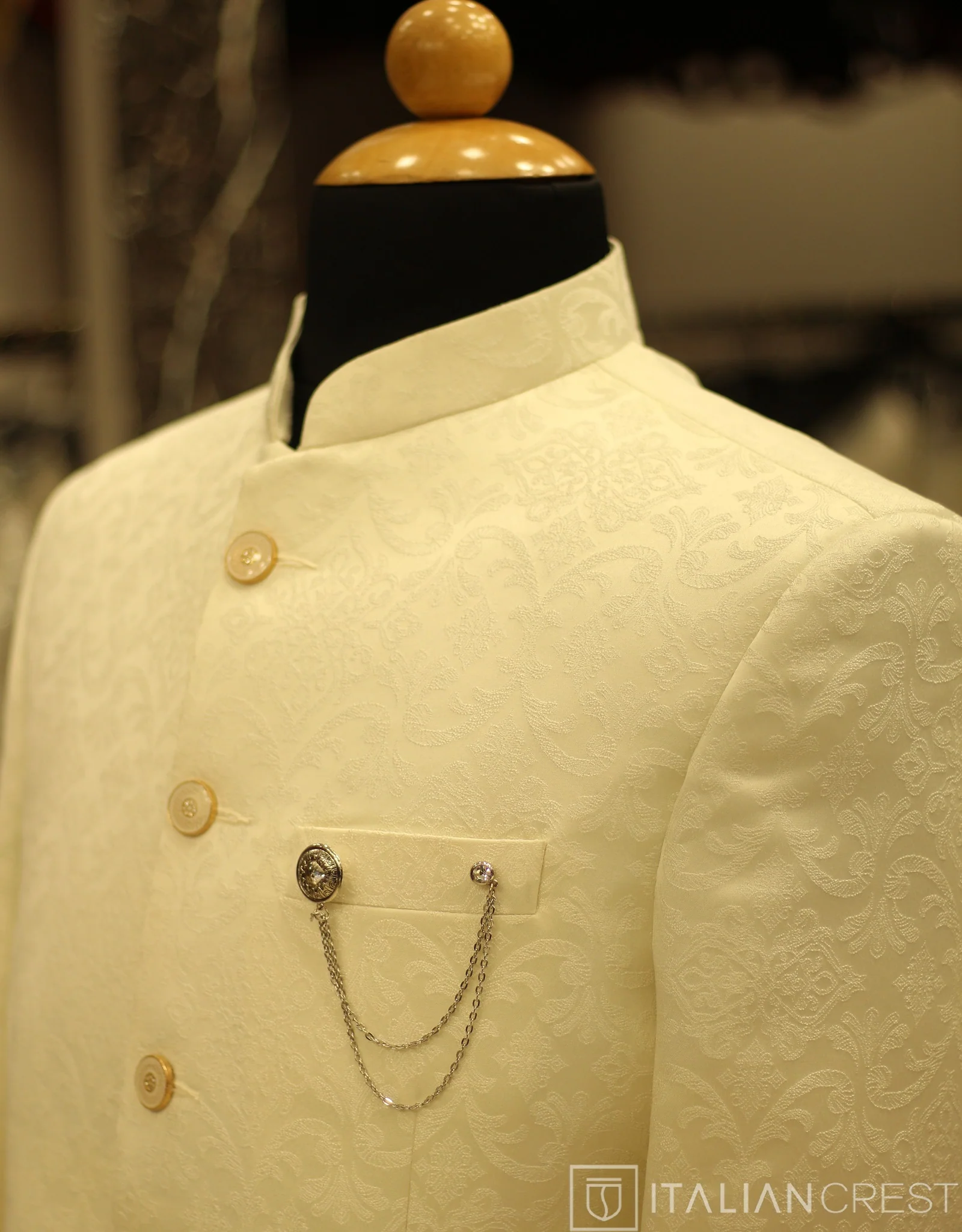 Cream Jacquard Jodhpuri Suit