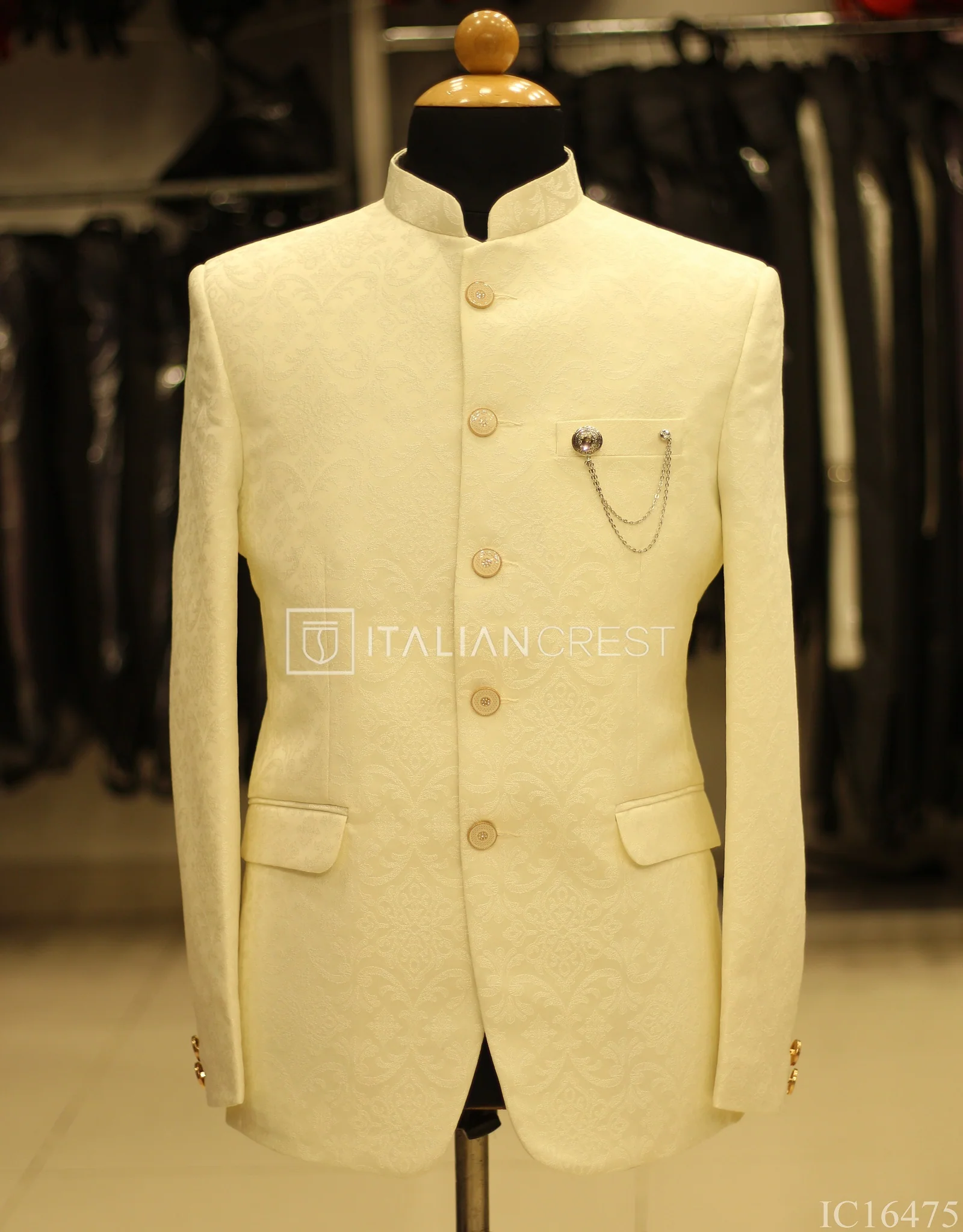 Cream Jacquard Jodhpuri Suit - Image 2