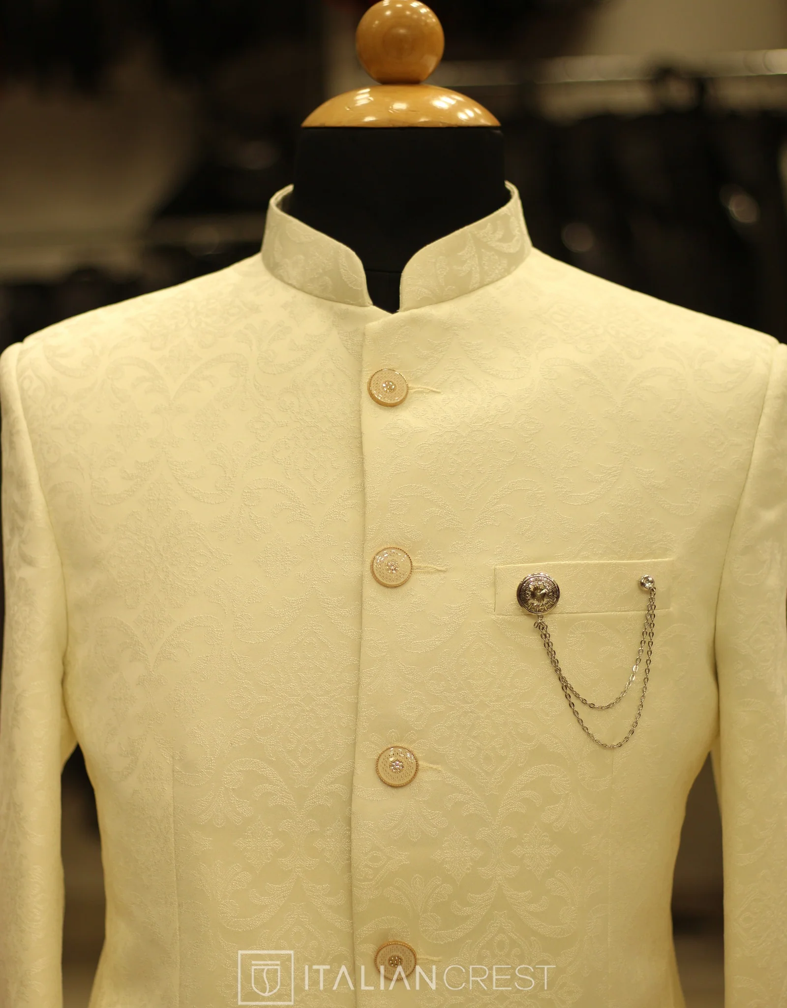 Cream Jacquard Jodhpuri Suit - Image 3