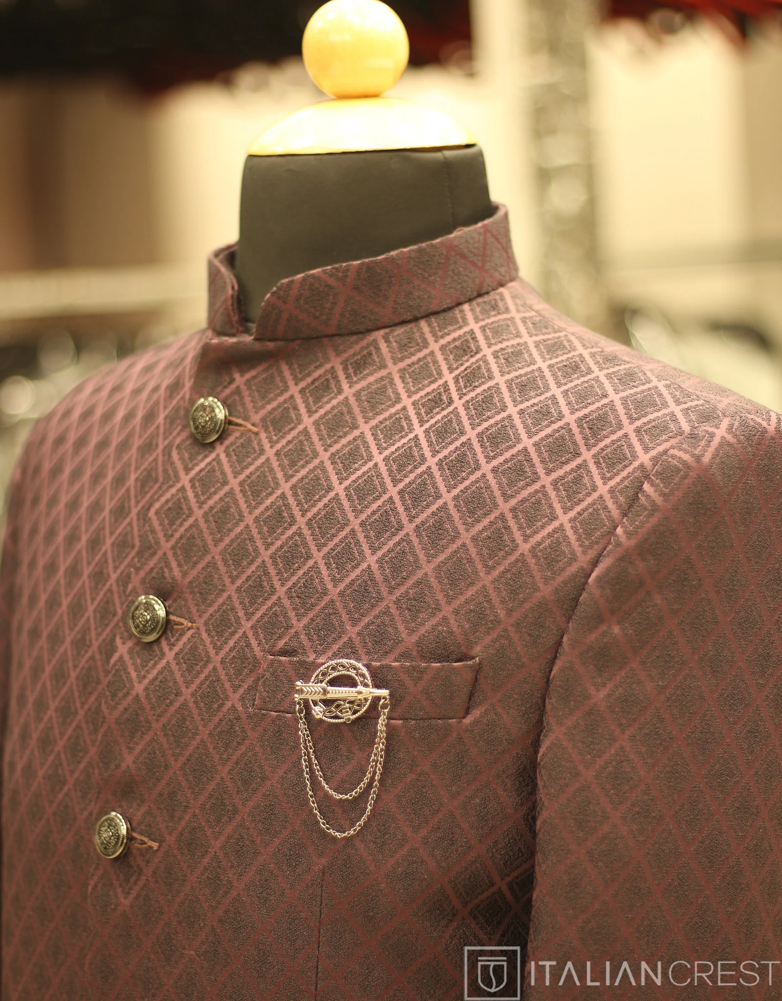 Dark Purple Jacquard Jodhpuri Suit