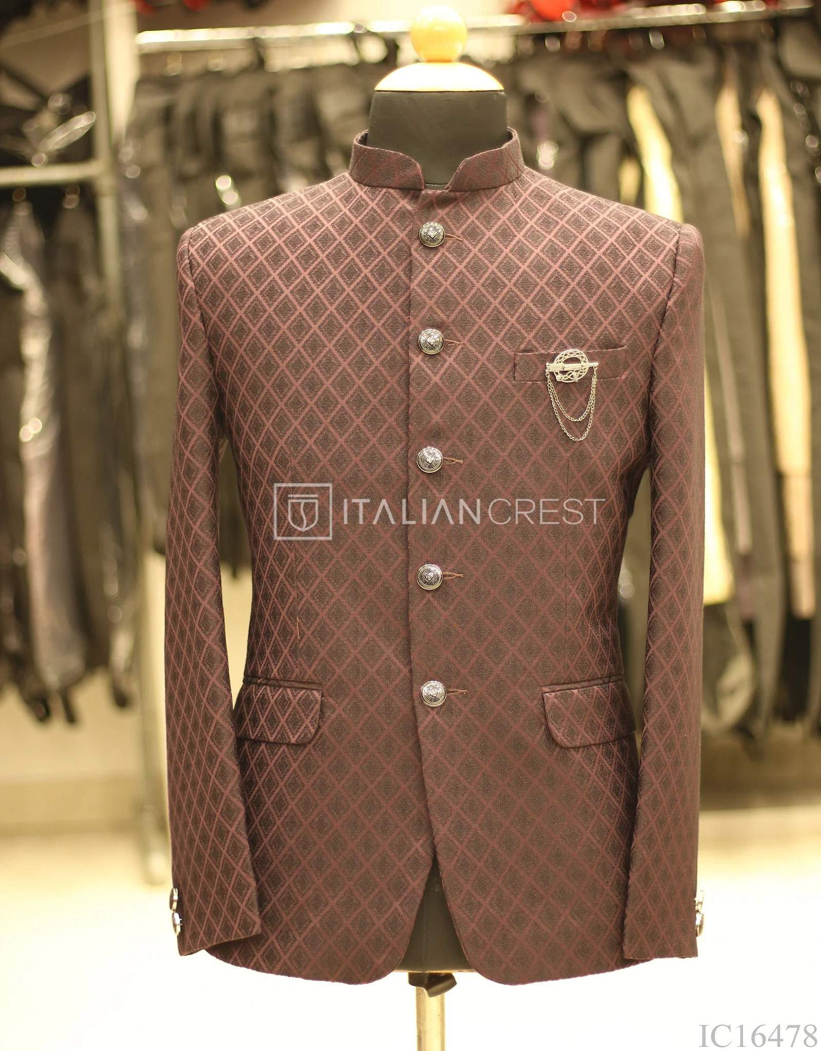 Dark Purple Jacquard Jodhpuri Suit - Image 2
