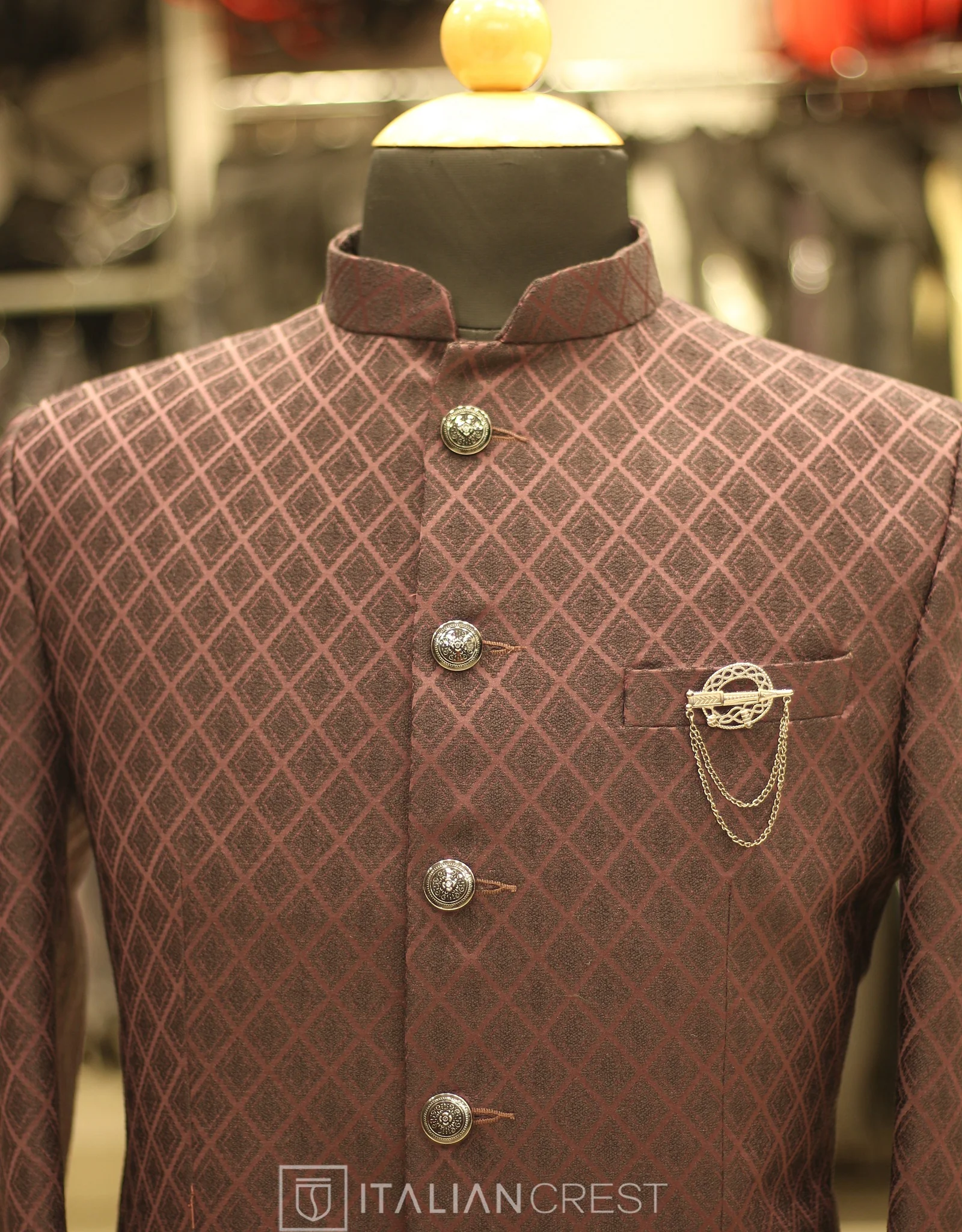 Dark Purple Jacquard Jodhpuri Suit - Image 3