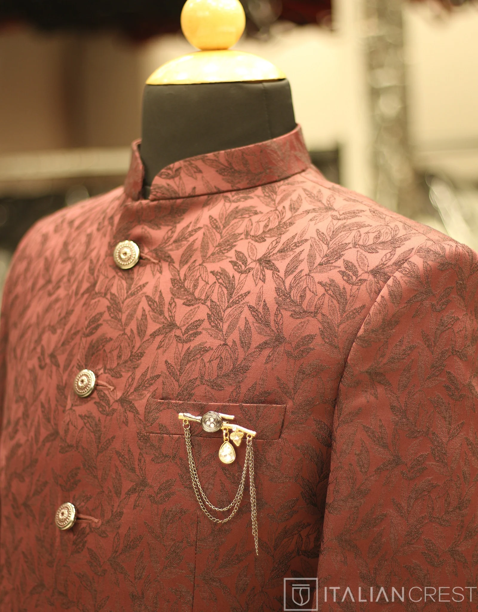 Maroon Jacquard Jodhpuri Suit