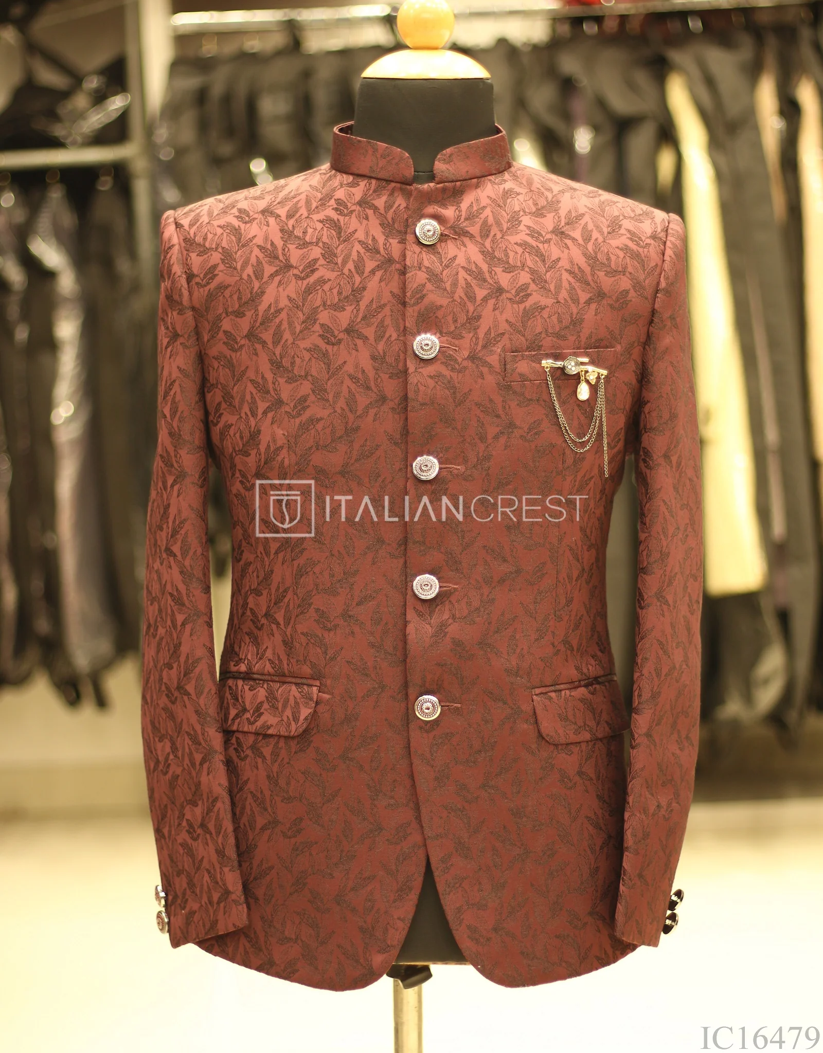 Maroon Jacquard Jodhpuri Suit - Image 2
